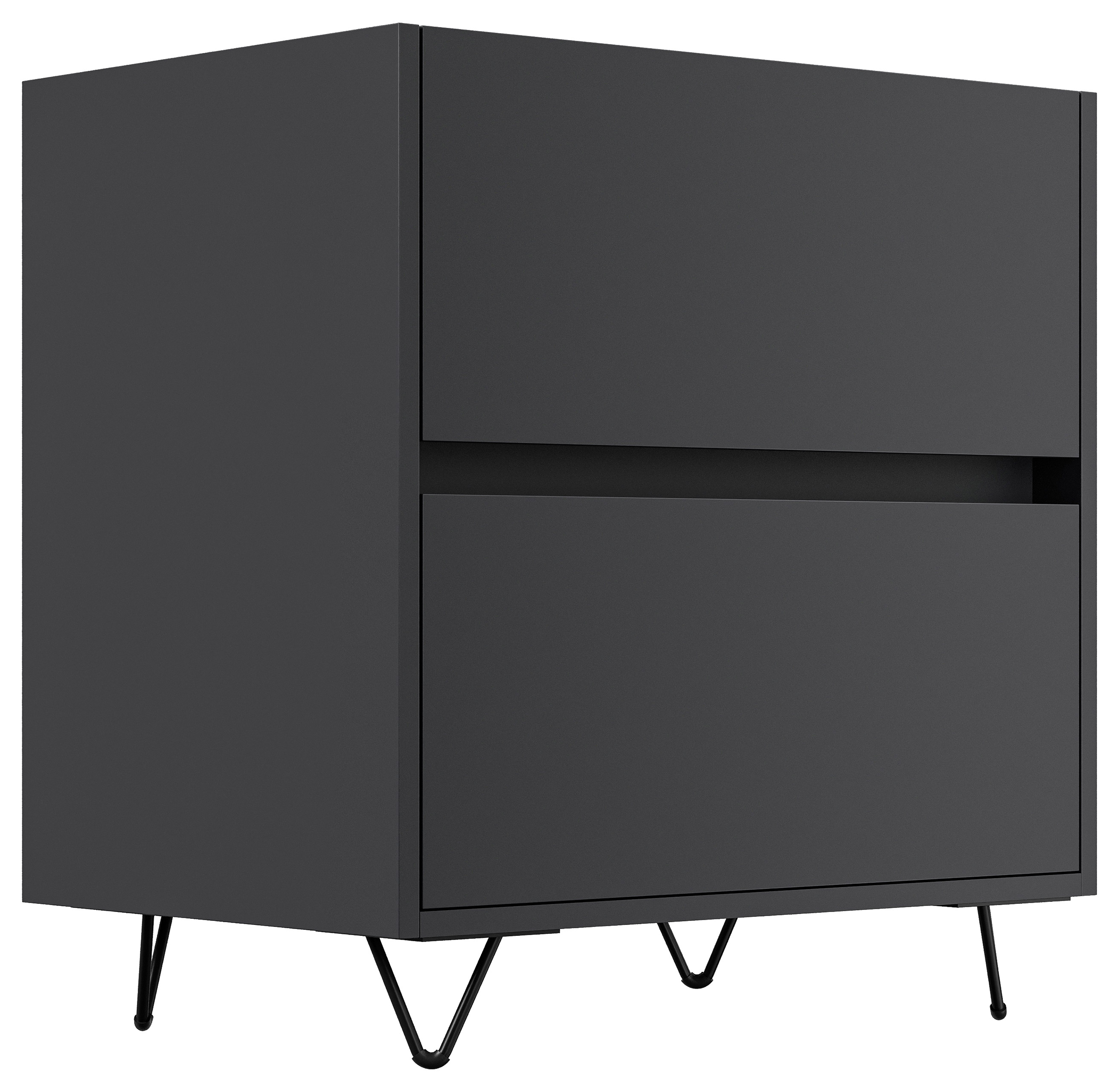 Nachttisch Kommode You 60cm 2 SoftClose stehend Grafit & Eiche Top