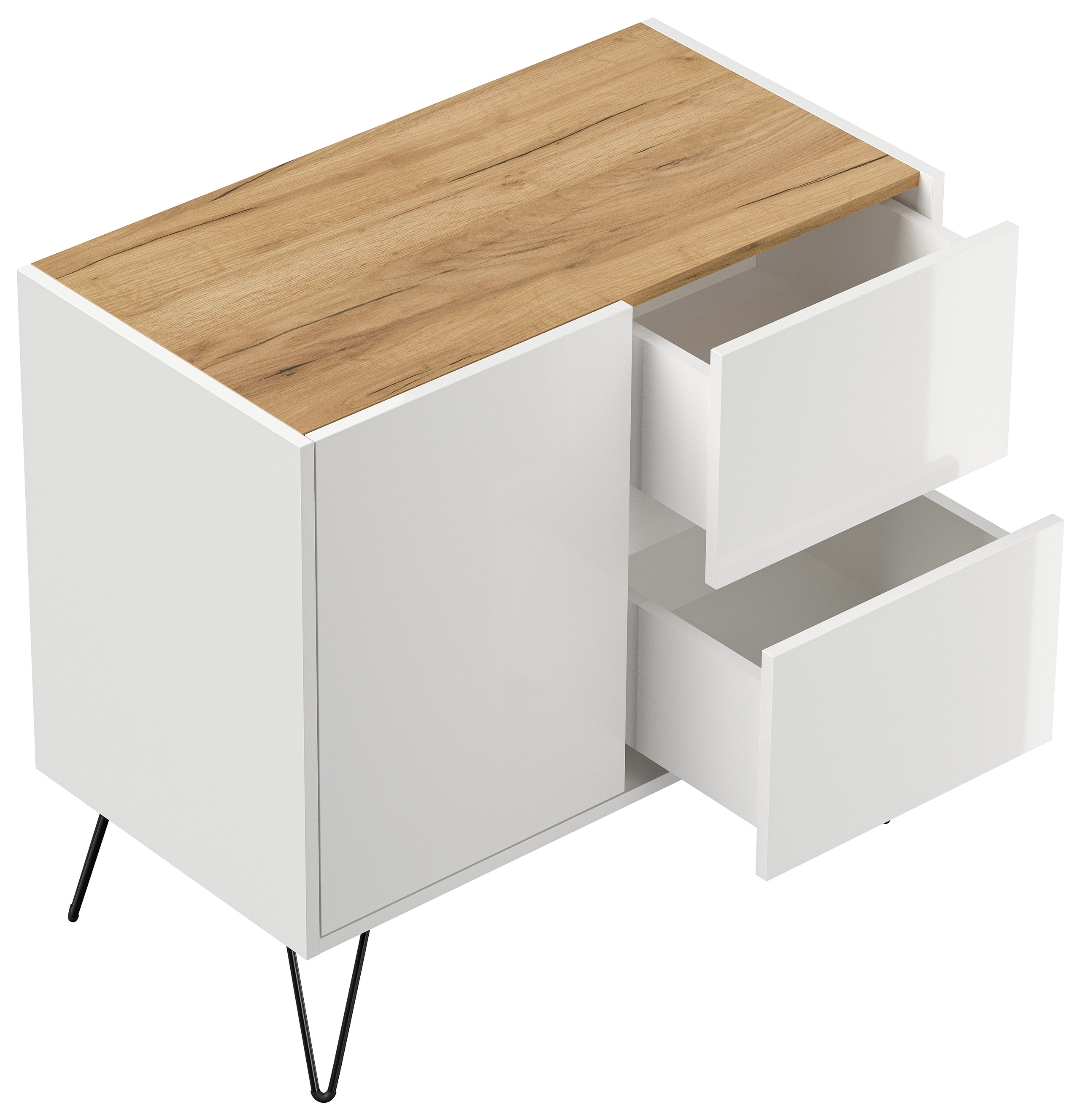 Raumwunder S Sideboard Kommode Greifraum 80cm 2 SoftClose 1 Tür Weiß/Eiche Top