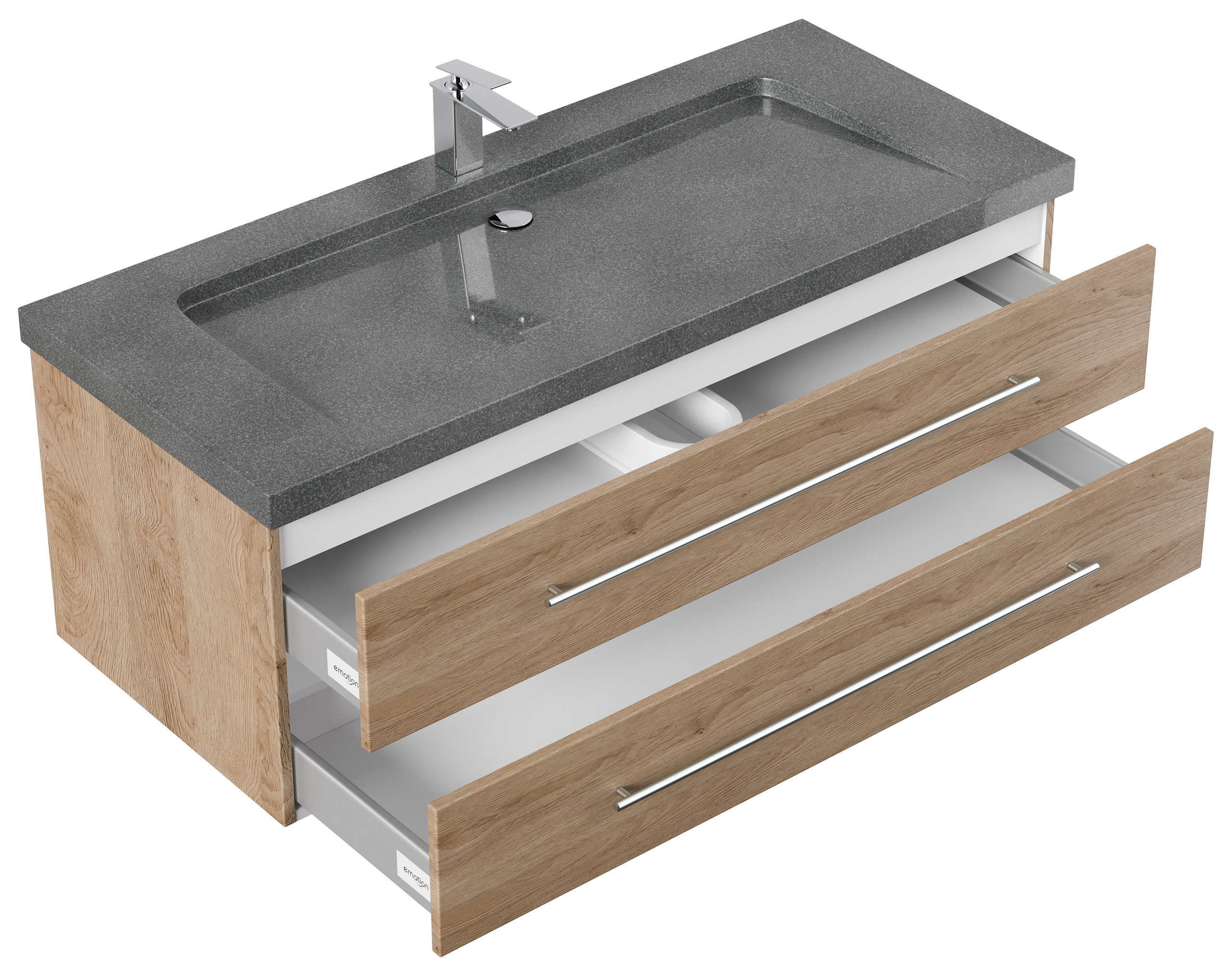 Badmöbel-Set Damo 130 2-tlg. inkl. Granit G654 1 Hahnloch SoftClose eiche hell