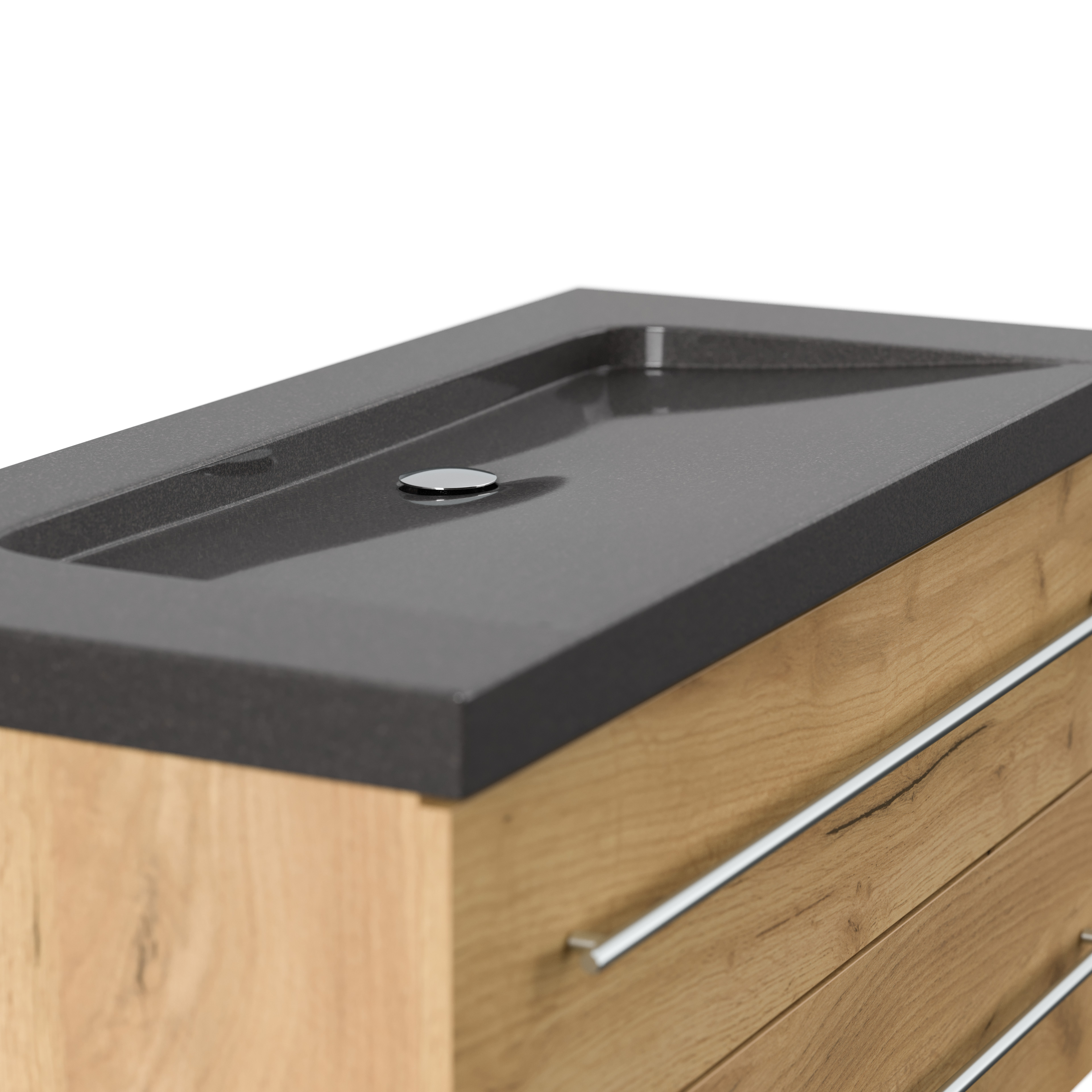 Badmöbel Granit India Black Damo 100 cm ohne Hahnloch SoftClose eiche gold