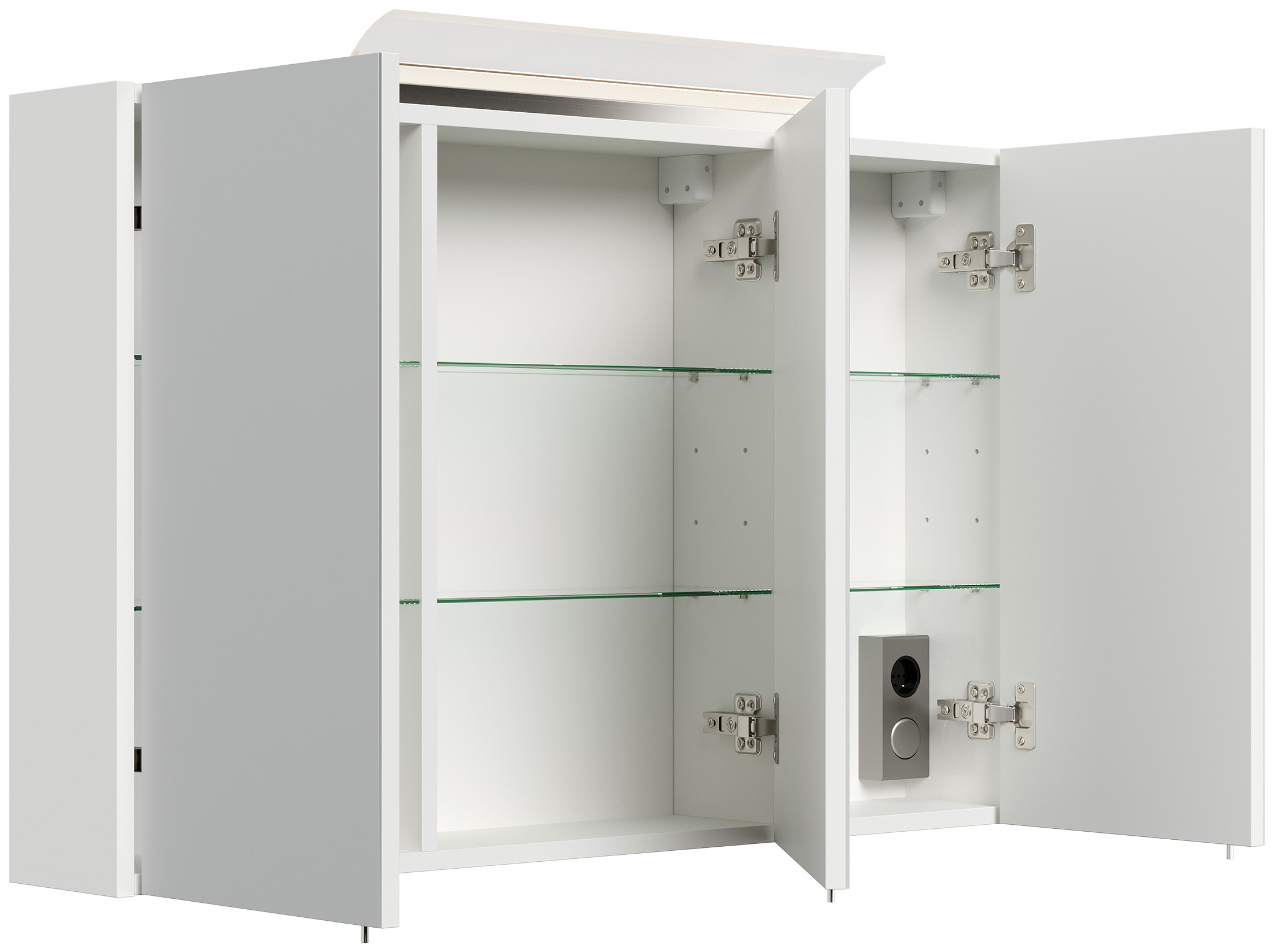 Spiegelschrank 120cm inkl. Design LED-Lampe und Glasböden weiss hochglanz