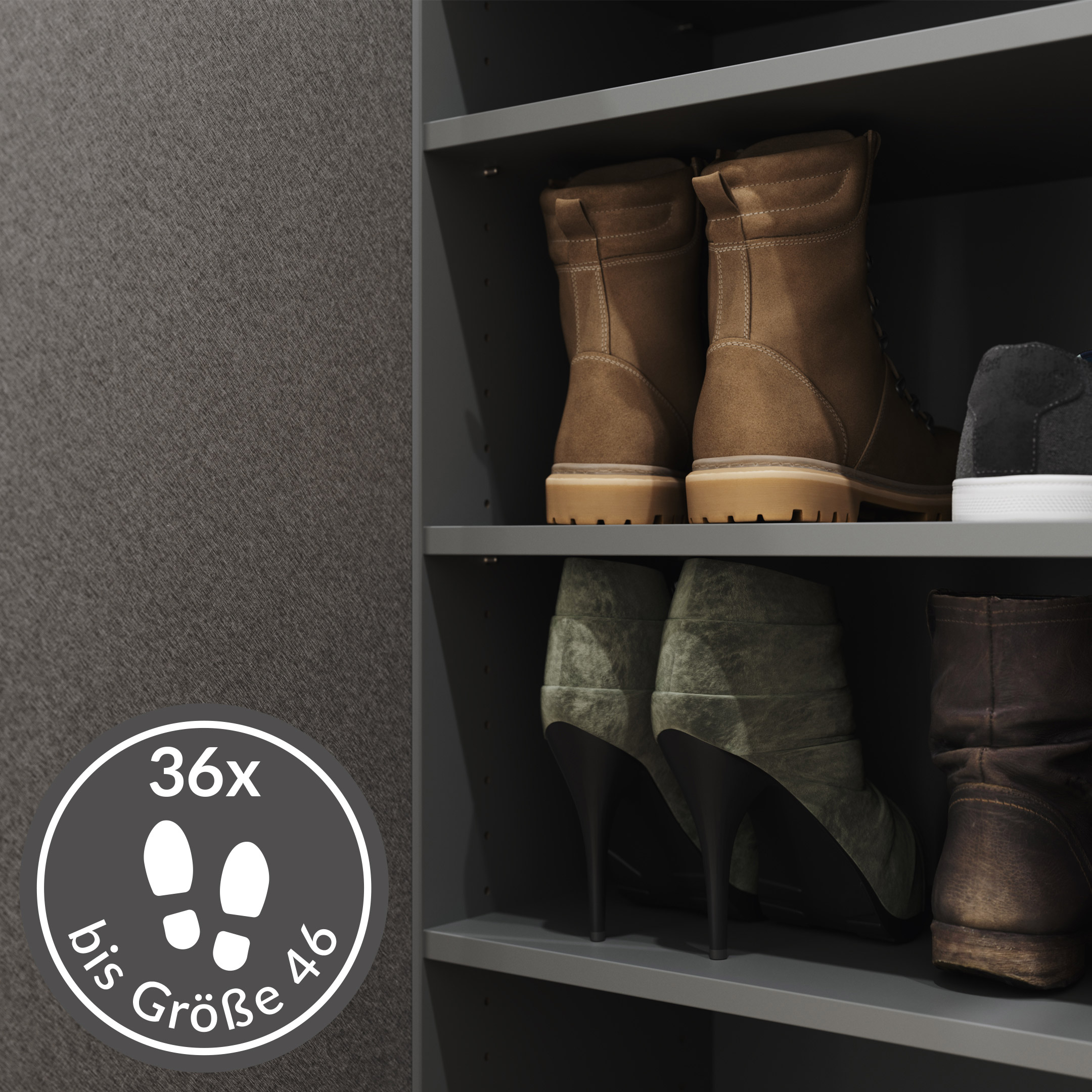 Raumwunder Schuhschrank Alius-XL 4 Türen 36 Paar Asche