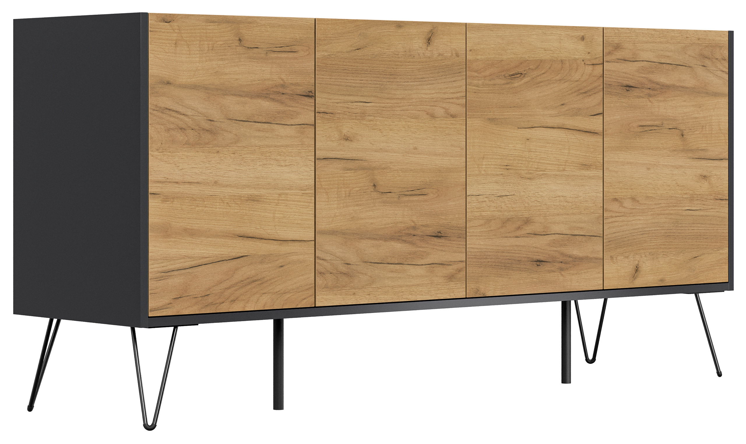 Raumwunder XL Sideboard Kommode Maxim 155cm stehend 4 Türen Grafit/Eiche Top