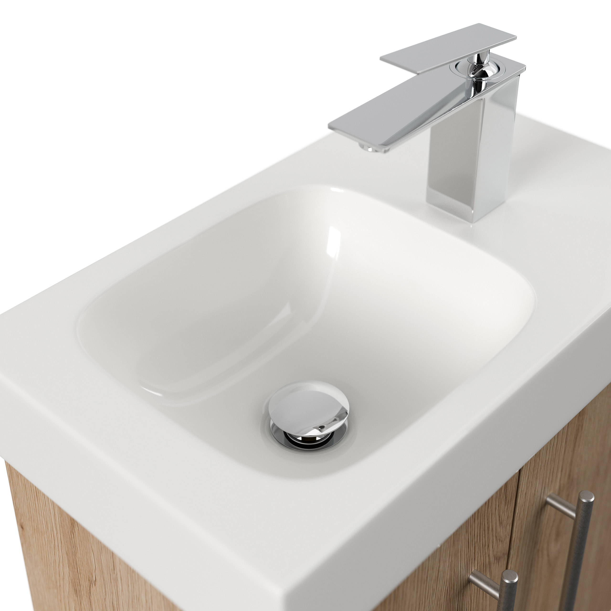 Badmöbel mit Geberit Icon Waschbecken XS 53 cm rechts eiche hell
