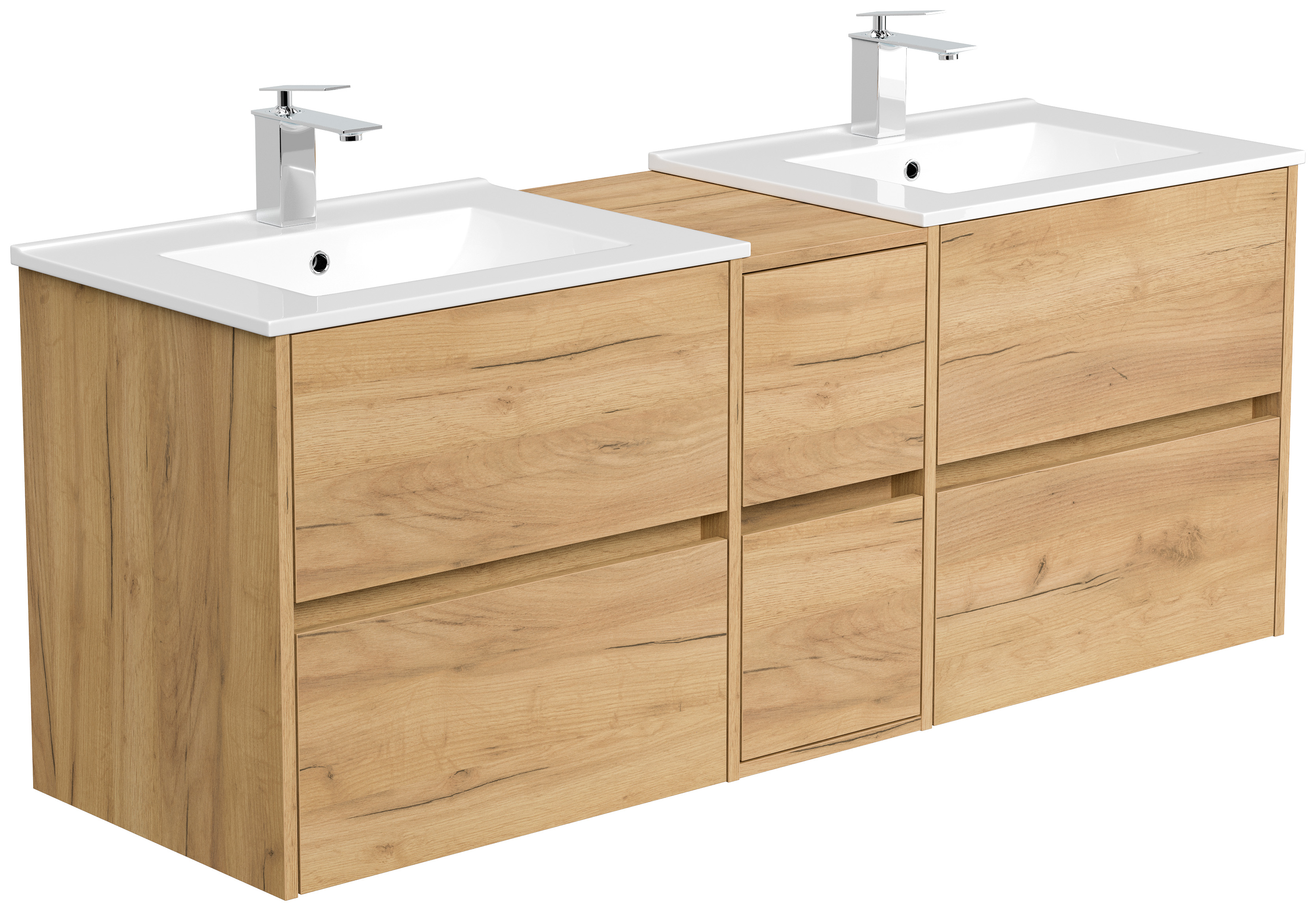 Badmöbelset Taifun 150cm 5tlg mit 2x Spiegelschrank & 2x Badschrank eiche gold