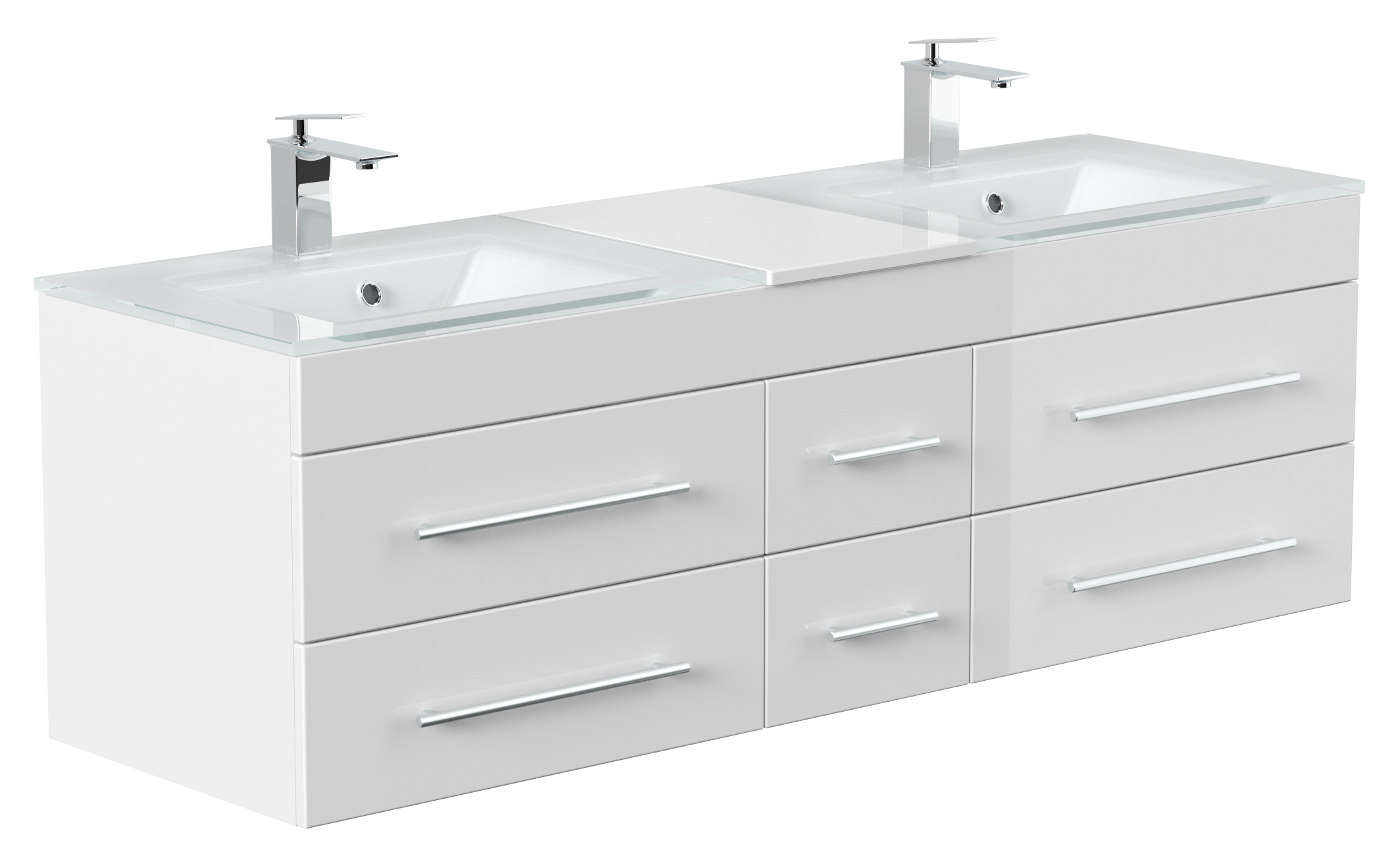 Badmöbel Vitro XL mit Doppel-Glasbecken SoftClose weiss hochglanz