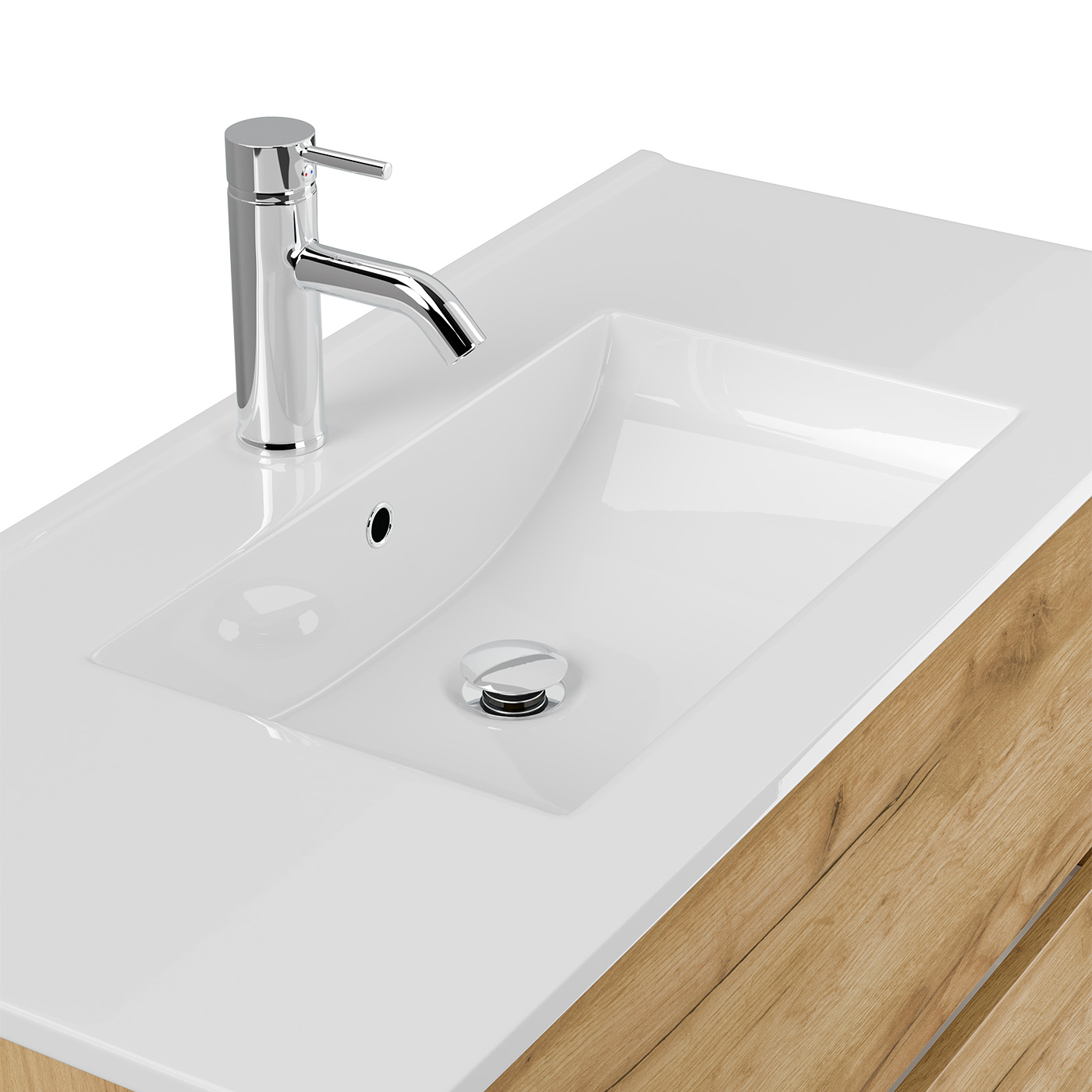 Badmöbel Taifun mit Waschtisch 100 cm 2 Greifraum SoftClose Auszüge eiche gold