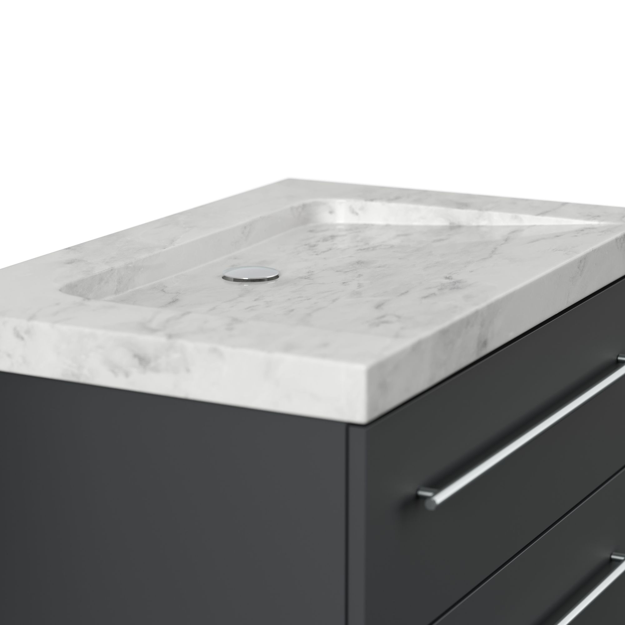Badmöbel Marmor Carrara White Damo 75 cm ohne Hahnloch SoftClose grafit