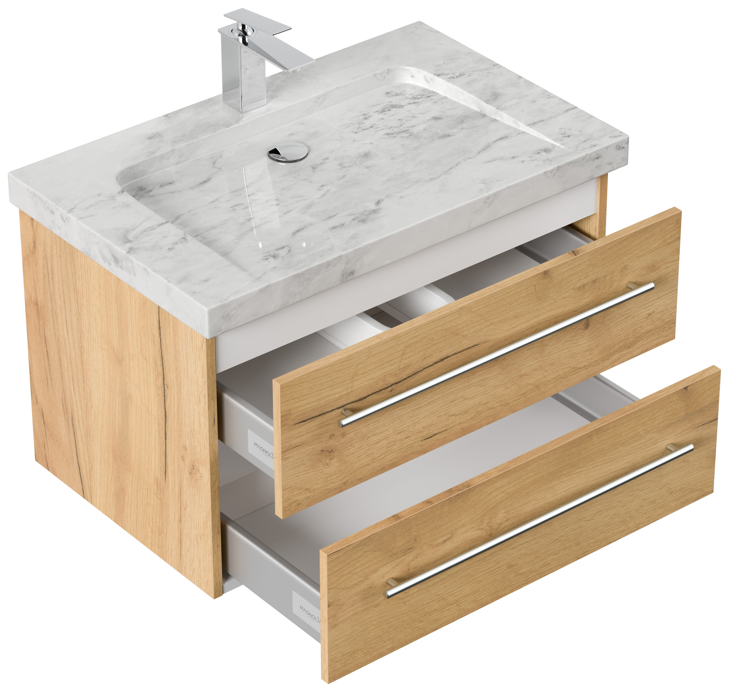 Badmöbel Marmor Carrara White Damo 75 cm 1 Hahnloch SoftClose eiche gold