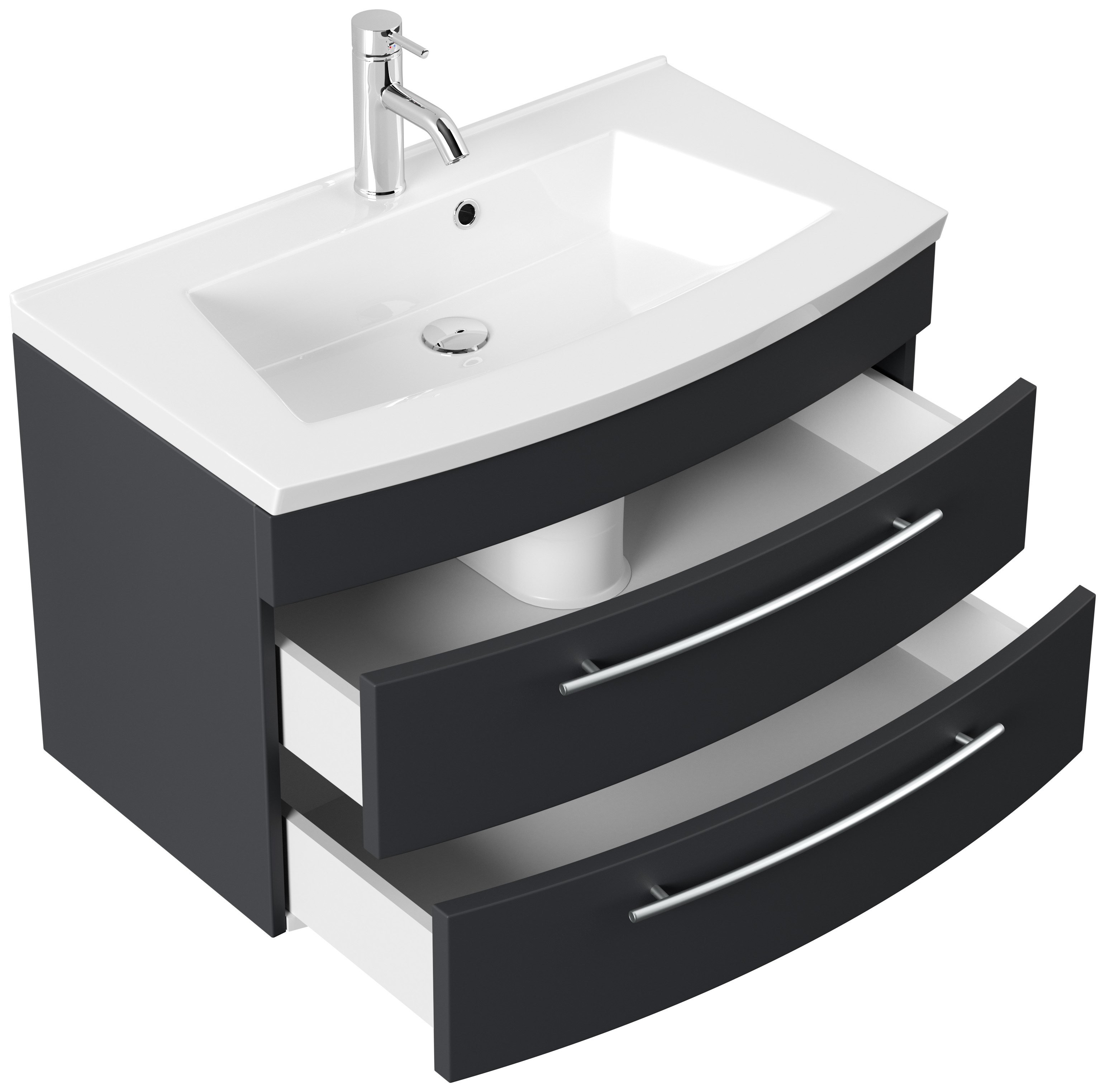 Badmöbel Bella 80 mit runder Front SoftClose lackiert grafit matt