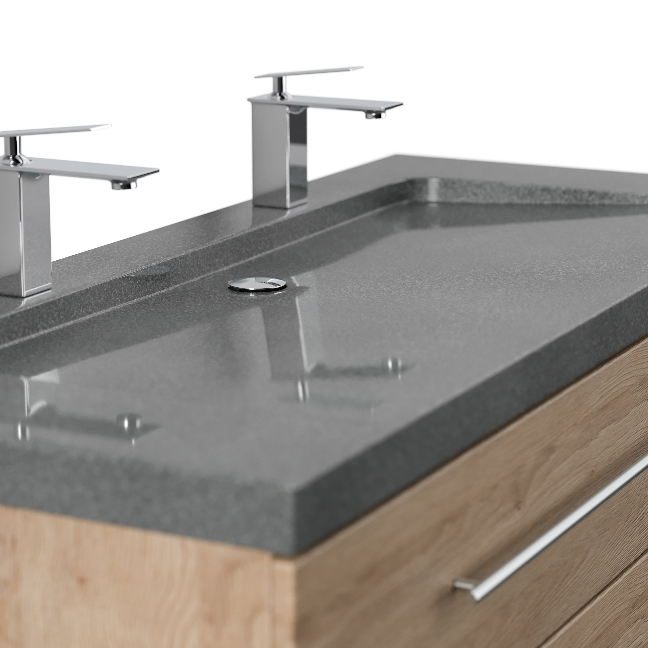 Badmöbel Granit G654 Damo 130 cm 2 Hahnlöcher SoftClose eiche hell
