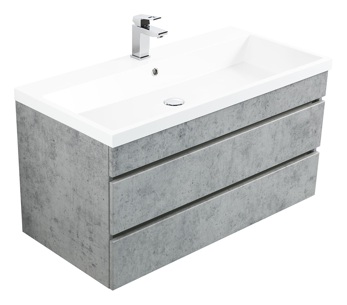 Badmöbel Via 100 SoftClose beton mit grifflosen Schubladen