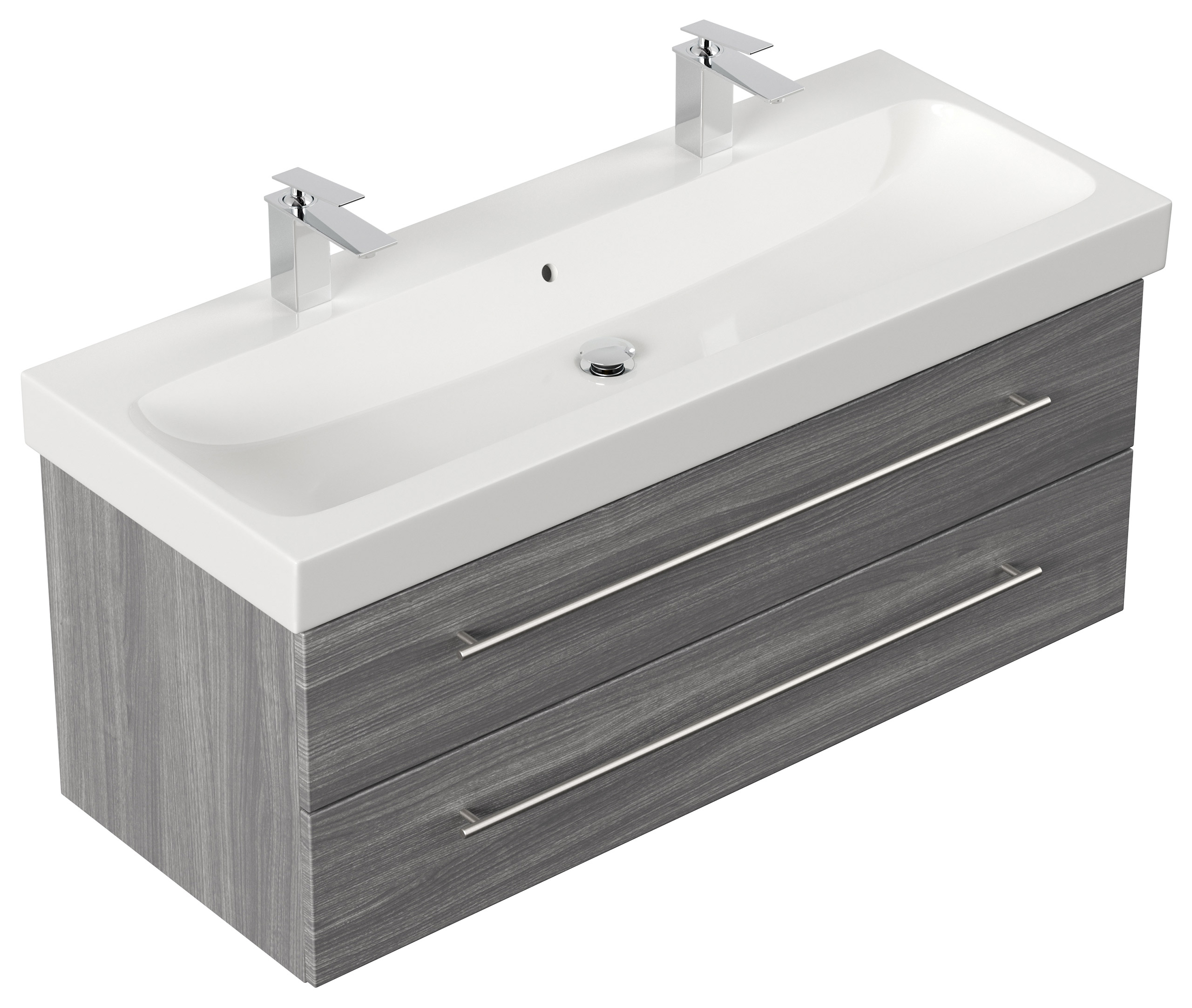 Badmöbel mit Geberit Icon Waschbecken 120 cm SoftClose silbereiche