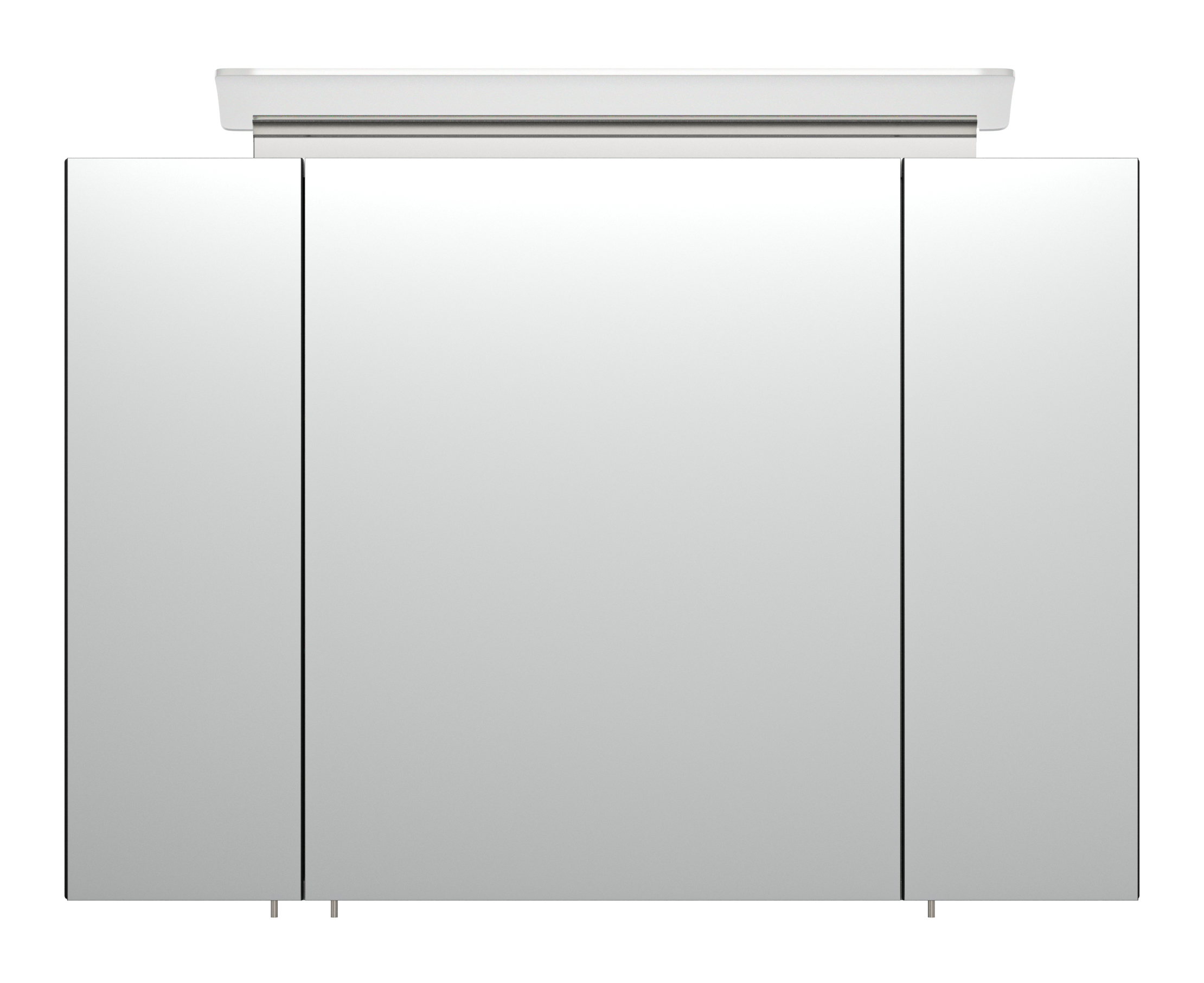 Spiegelschrank 90cm inkl. Design LED-Lampe und Glasböden schwarz