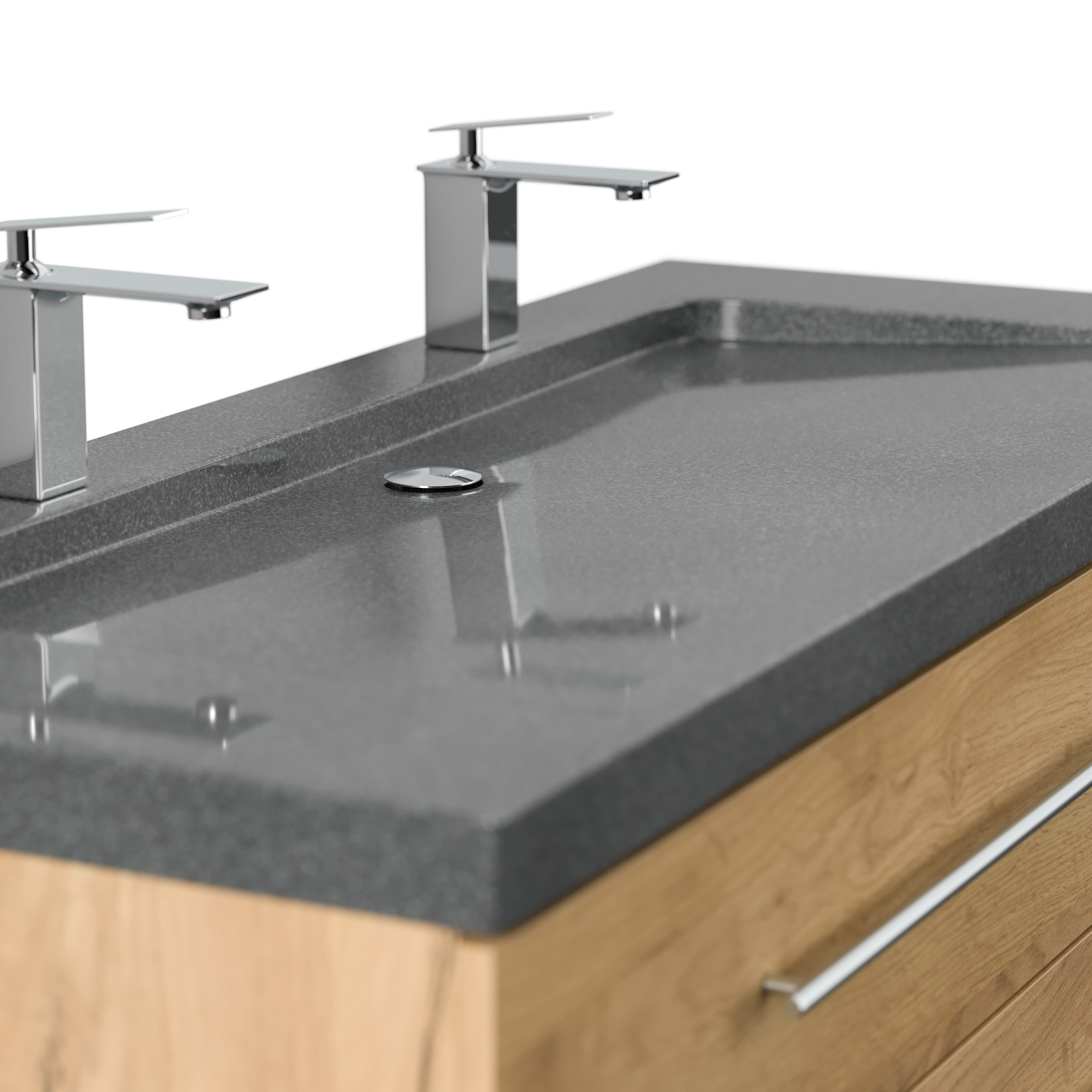 Badmöbel Granit G654 Damo 130 cm 2 Hahnlöcher SoftClose eiche gold