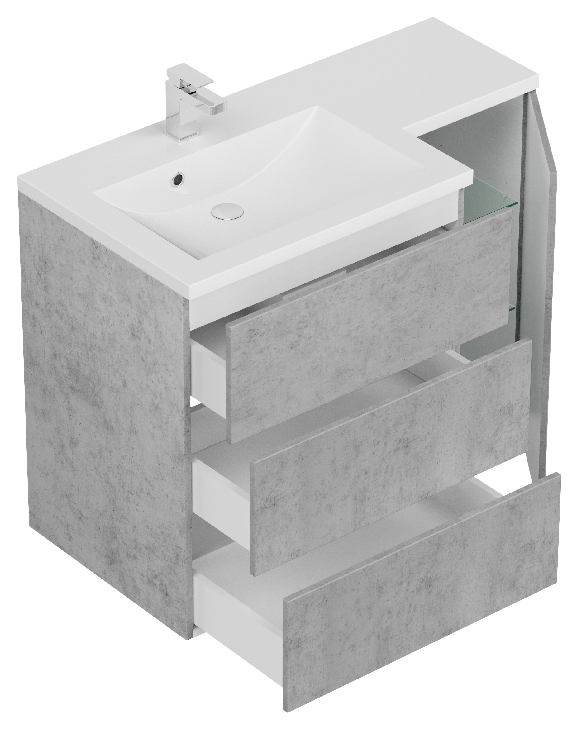 Badblock Elisa rechts inkl. LED-Spiegelschrank SoftClose beton