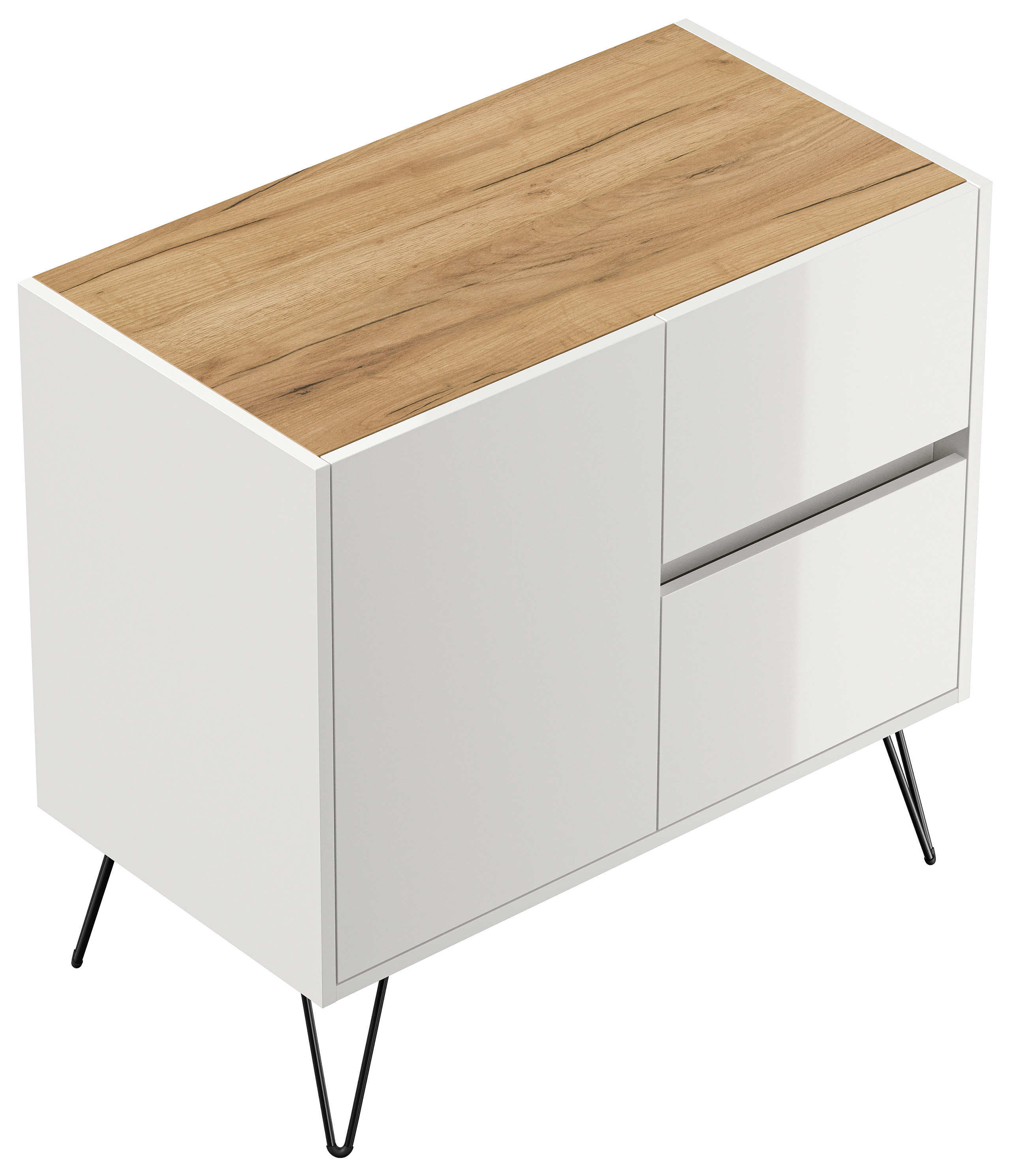 Raumwunder S Sideboard Kommode Greifraum 80cm 2 SoftClose 1 Tür Weiß/Eiche Top