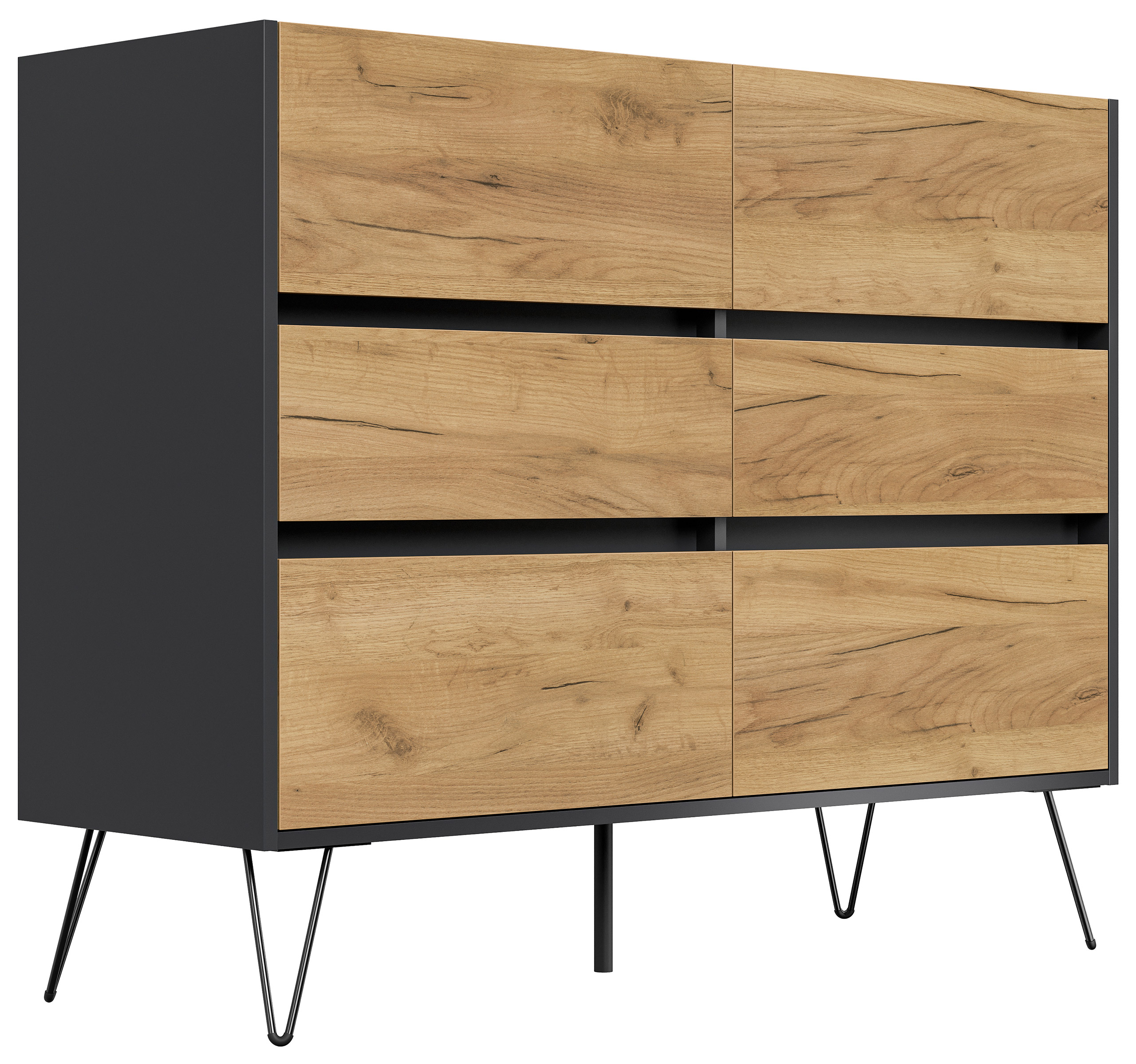 Sideboard Volo 120cm Greifraum 6 SoftClose Schubladen Grafit/Eiche Front