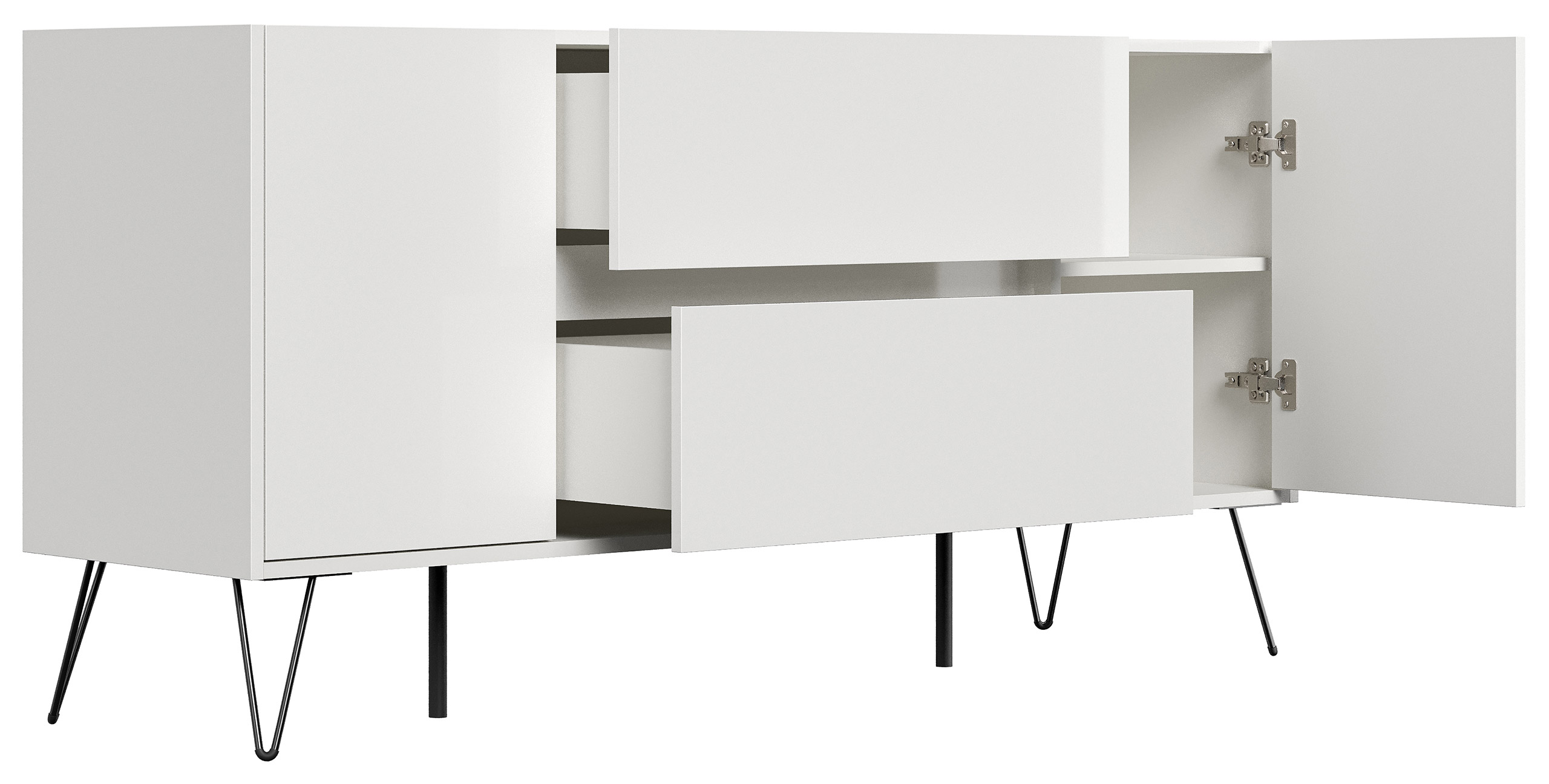 Raumwunder Sideboard Kommode Taran 155cm 2 SoftClose 2 Türen Weiß hochglanz