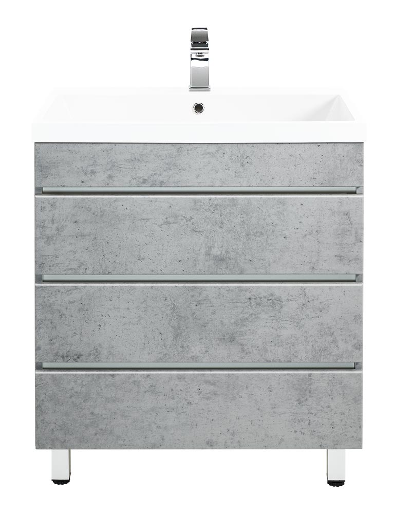 Stand Badmöbel Via 70 SoftClose beton mit drei grifflosen Schubladen