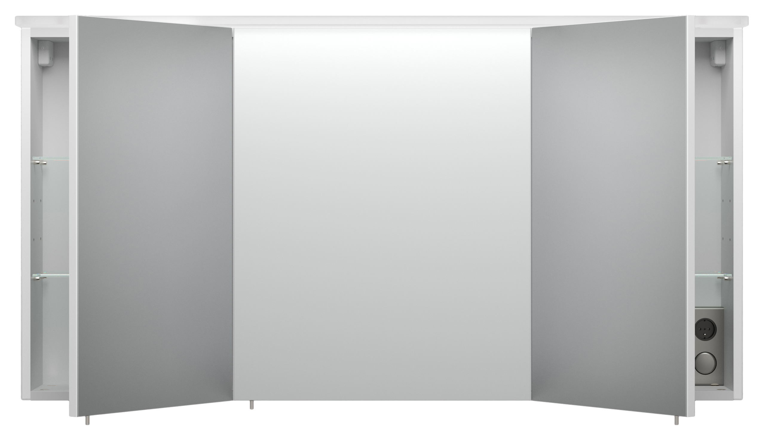 Spiegelschrank 120cm inkl.Design Acryl-Lampe und Glasböden weiss hochglanz