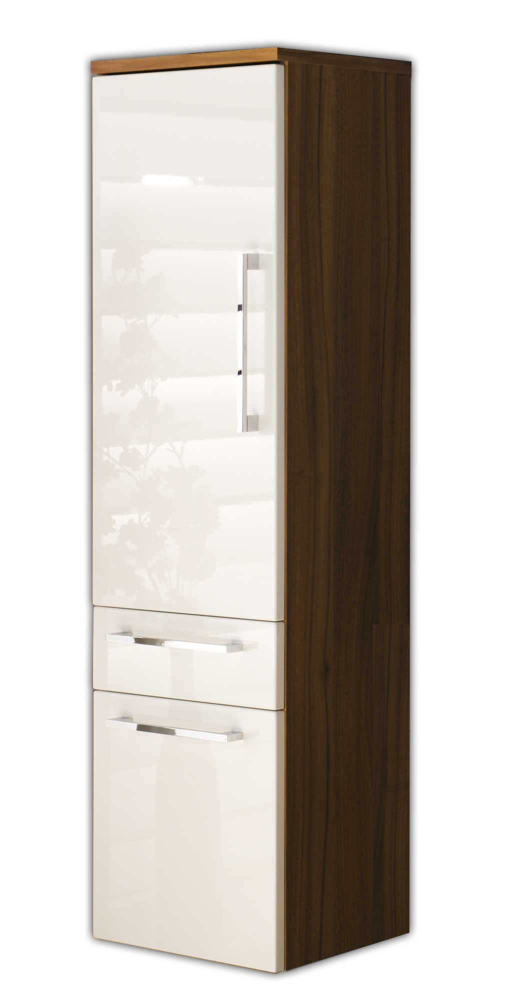 Hochschrank Laonda 135 cm Weiss hochglanz/Walnuss hochglanz