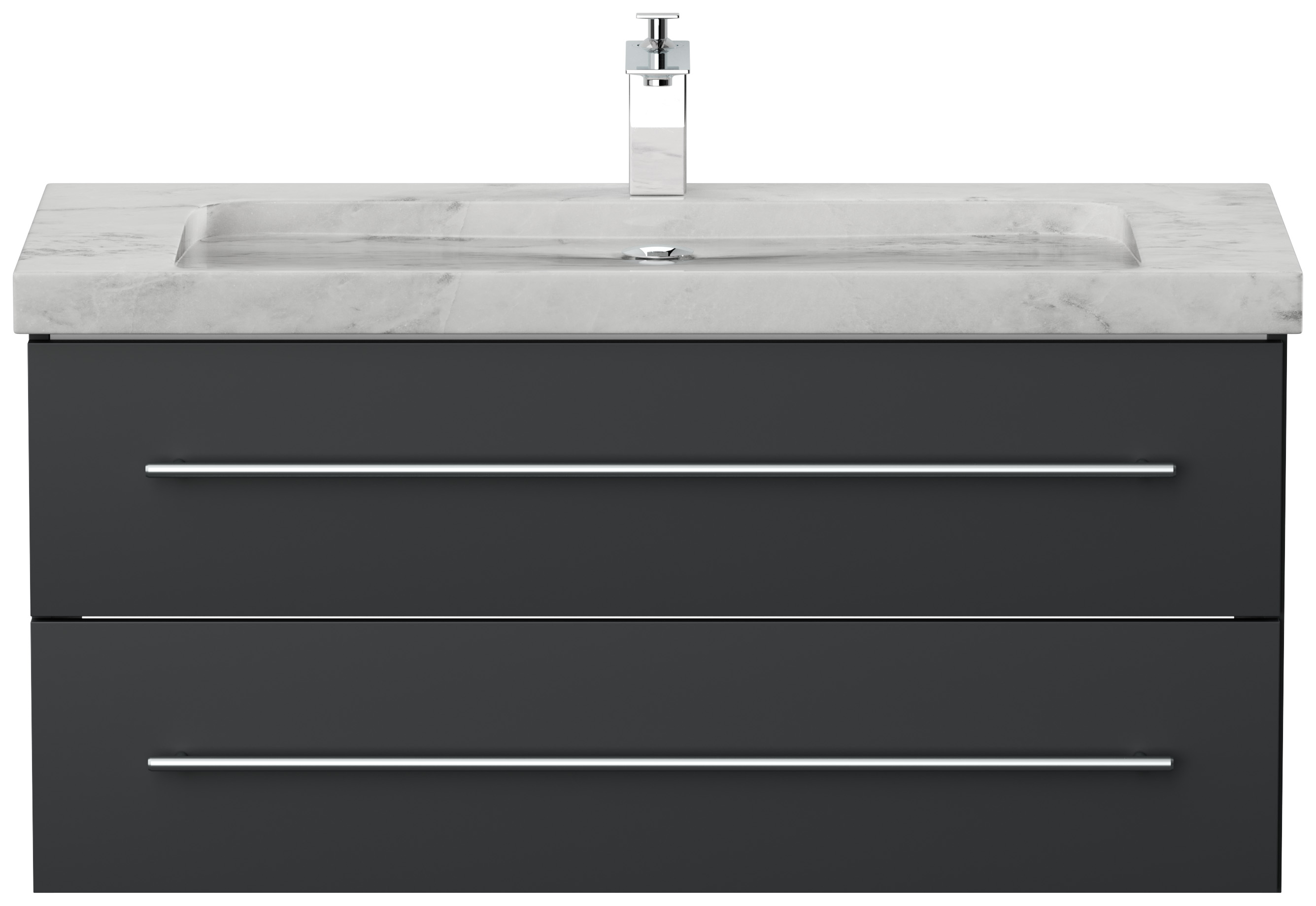 Badmöbel Marmor Carrara White Damo 100 cm 1 Hahnloch SoftClose grafit