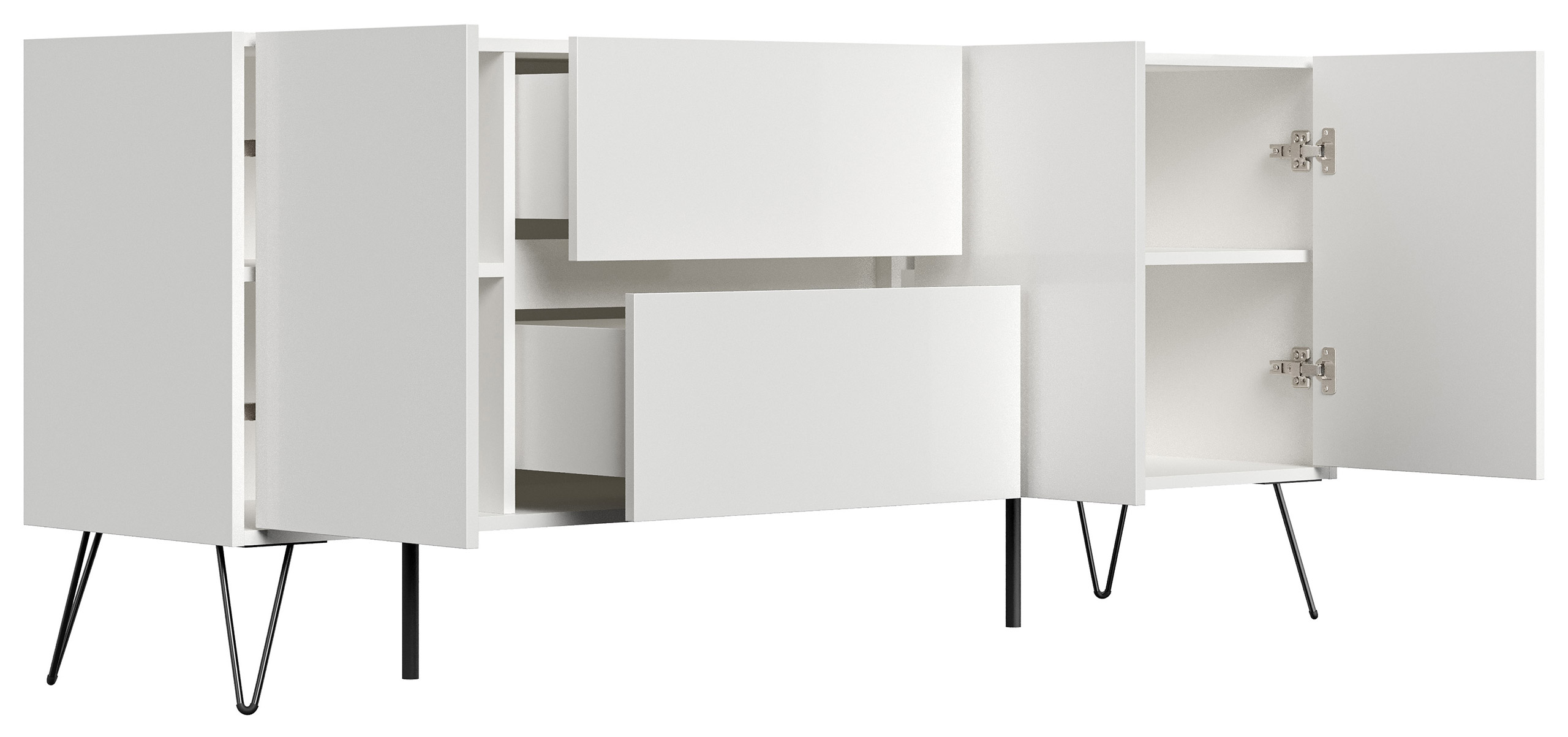 Raumwunder XL Sideboard Kommode Pharo 180cm 2 SoftClose 3 Türen Weiß hochglanz