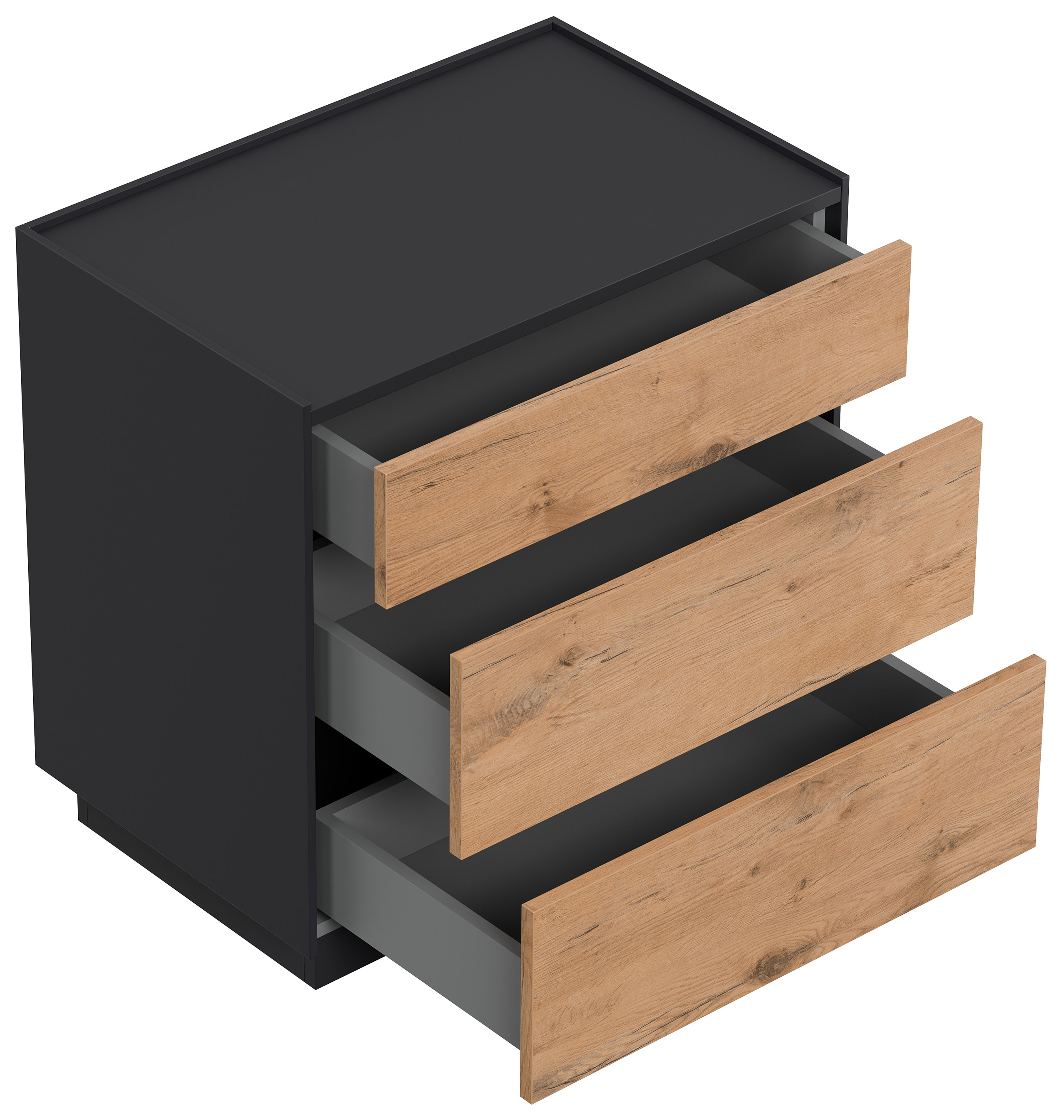 Design Nachttisch Kommode Lux XL 70cm, 3 Pushauszüge Oak für Boxspringbett