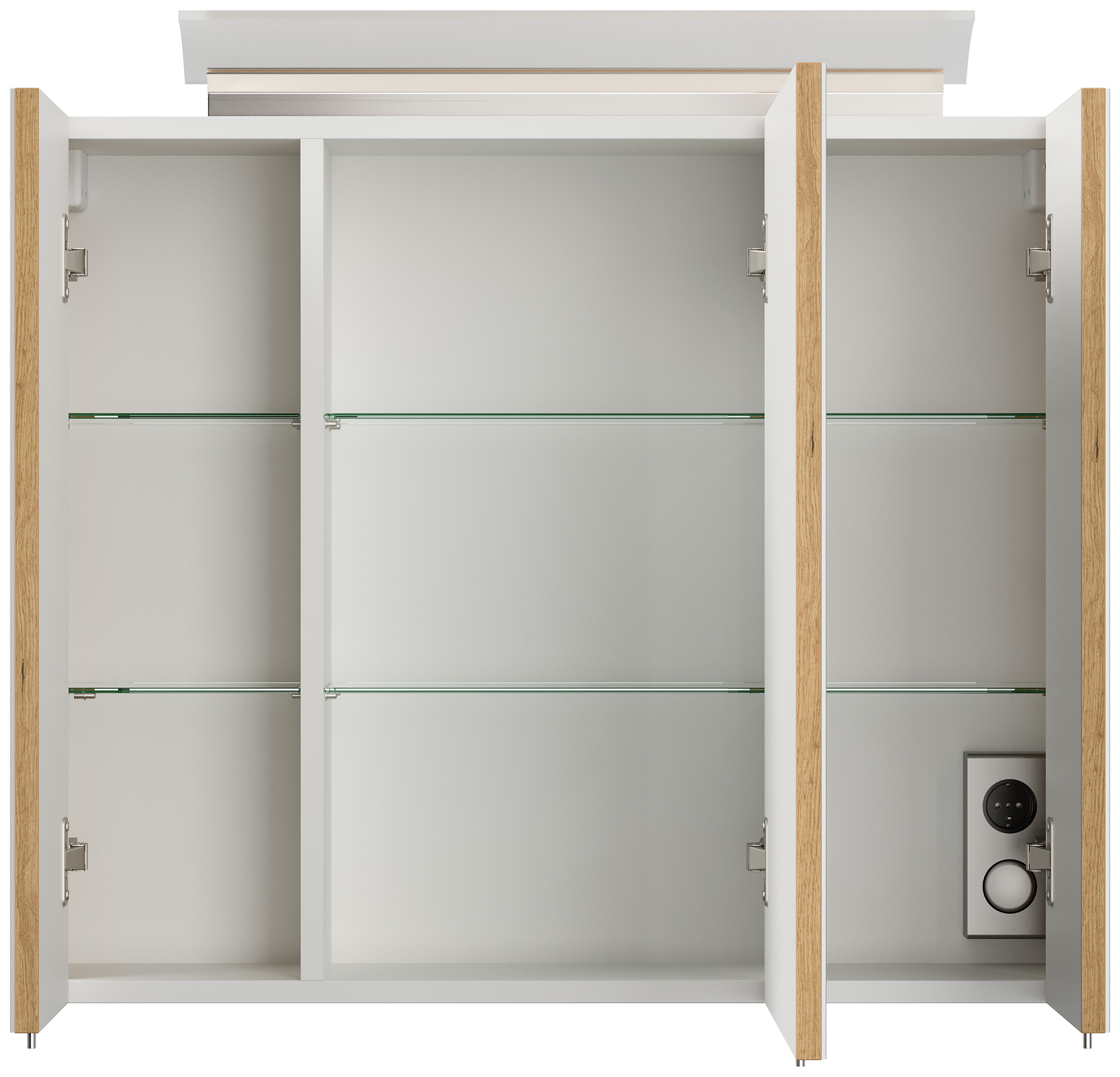 Spiegelschrank 75cm inkl. Design LED-Lampe und Glasböden eiche gold