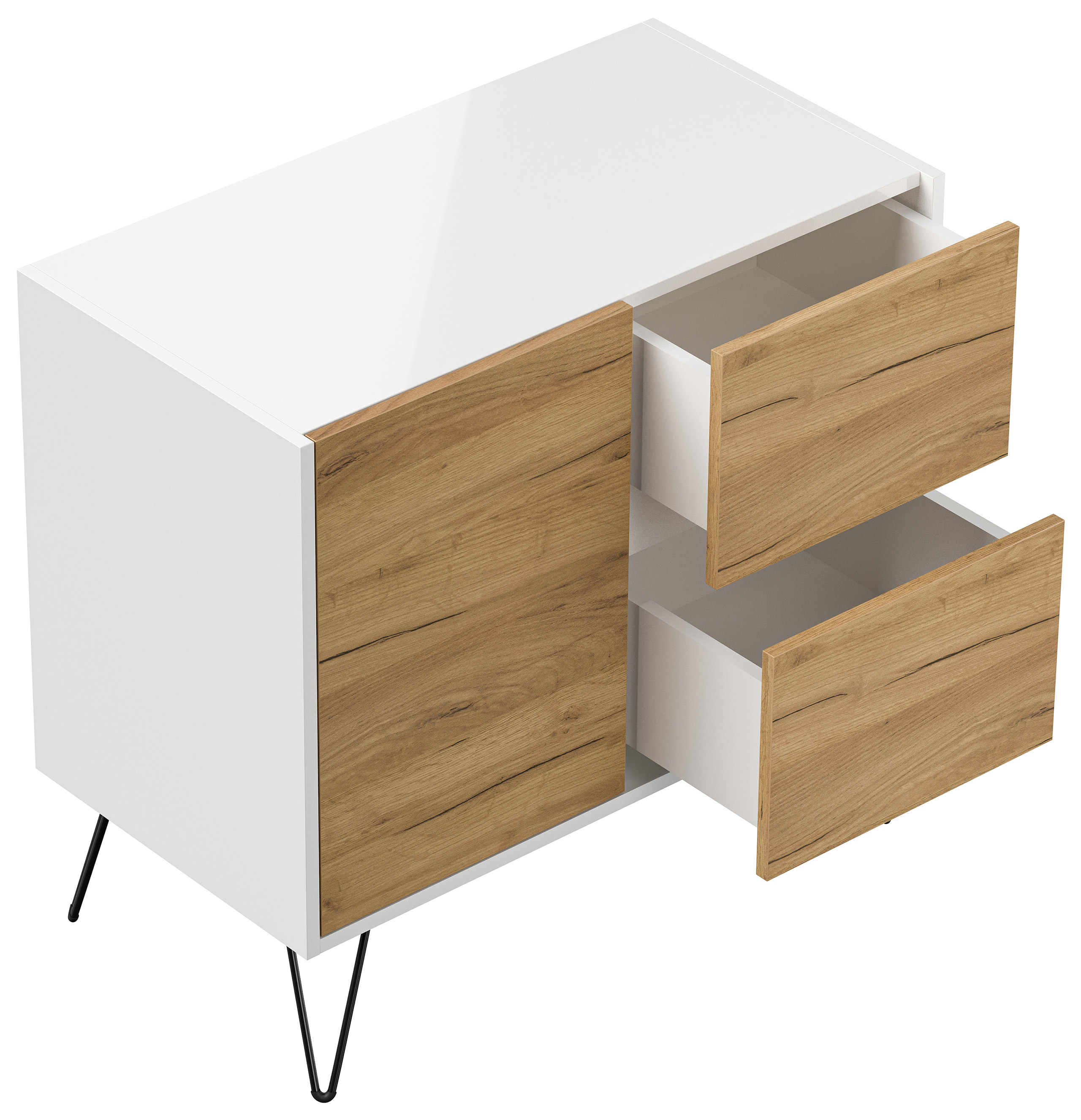 Raumwunder S Sideboard Kommode Greifraum 80cm 2 SoftClose 1 Tür Weiß/Eiche Top