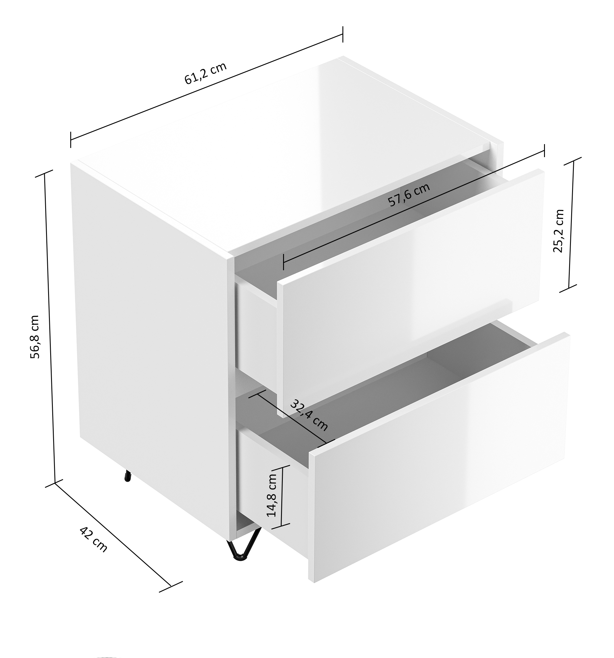 Nachttisch Kommode You 60cm 2 SoftClose stehend Grafit Softtouch