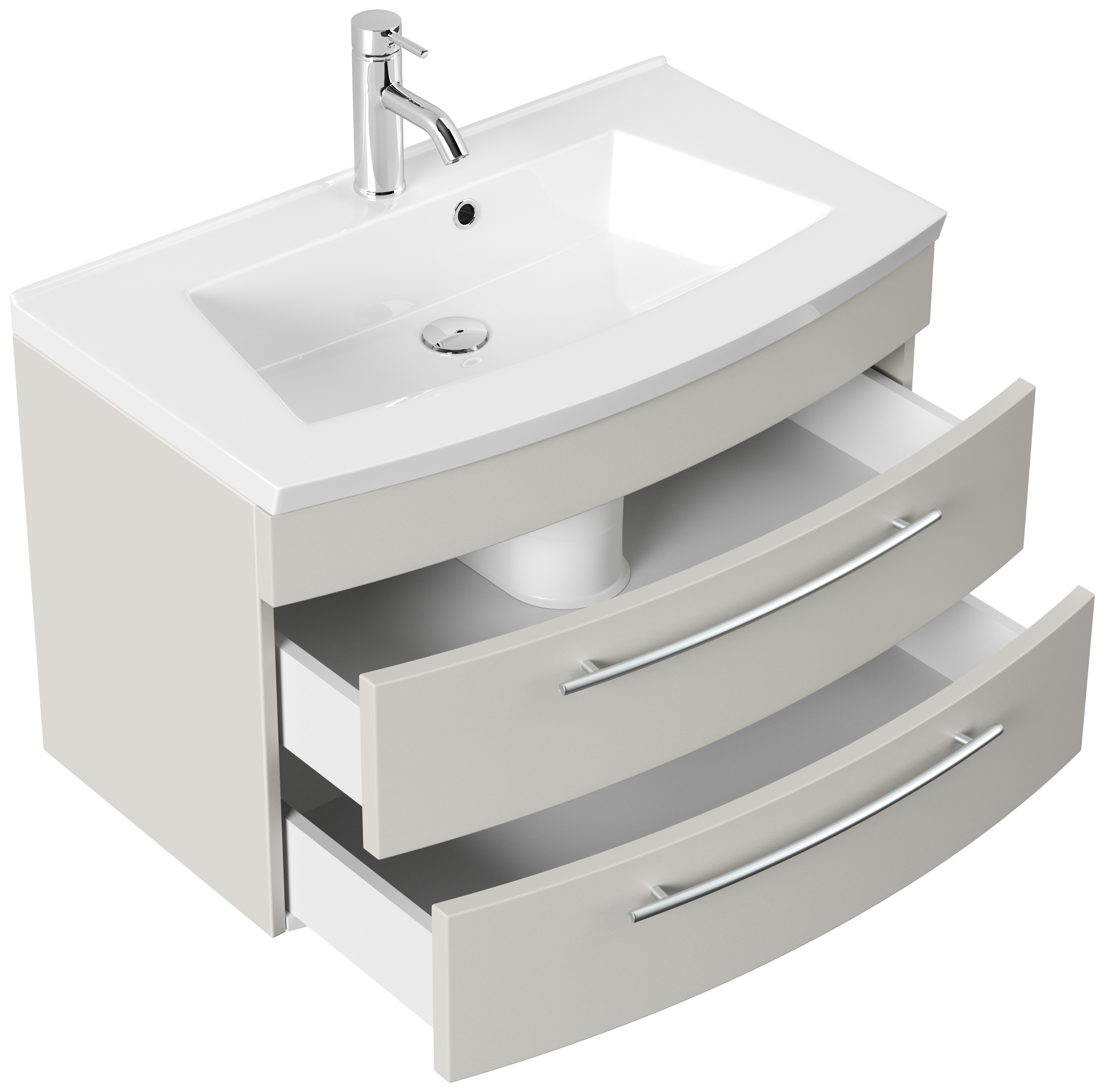 Badmöbel Bella 80 mit runder Front SoftClose lackiert kaschmir matt
