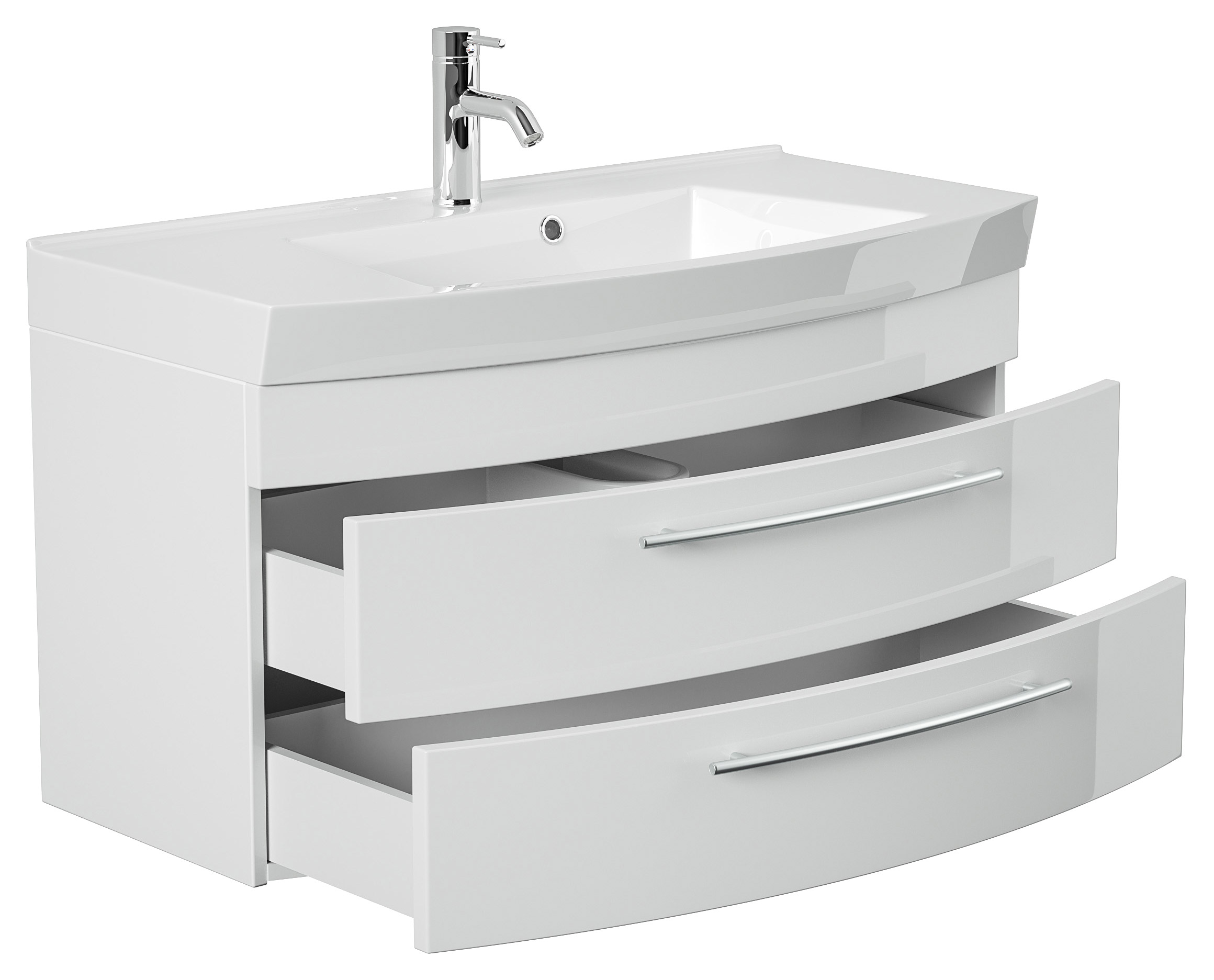 Badmöbel Bella 100 mit runder Front SoftClose weiss hochglanz