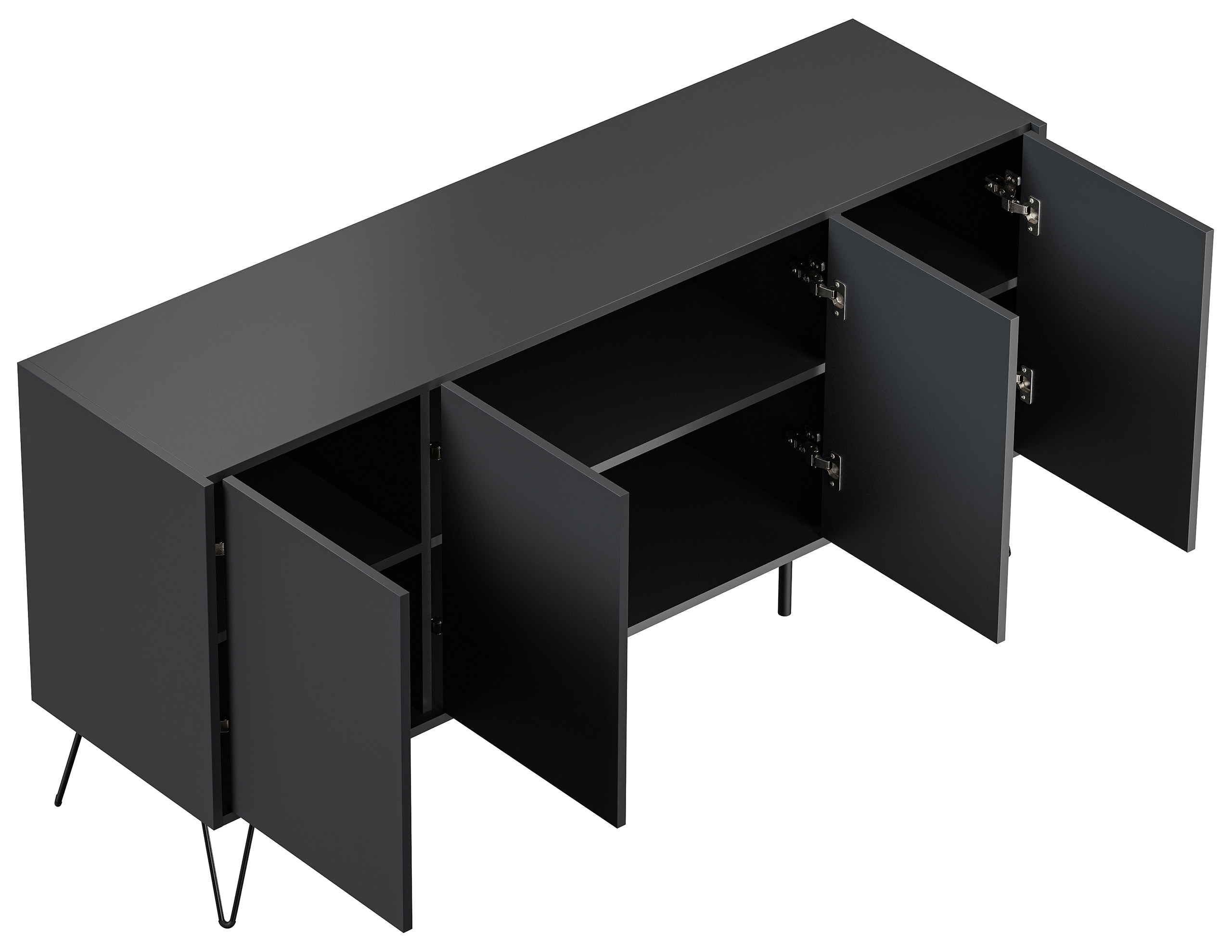 Raumwunder XL Sideboard Kommode Maxim 155cm stehend 4 Türen Grafit/Eiche Top