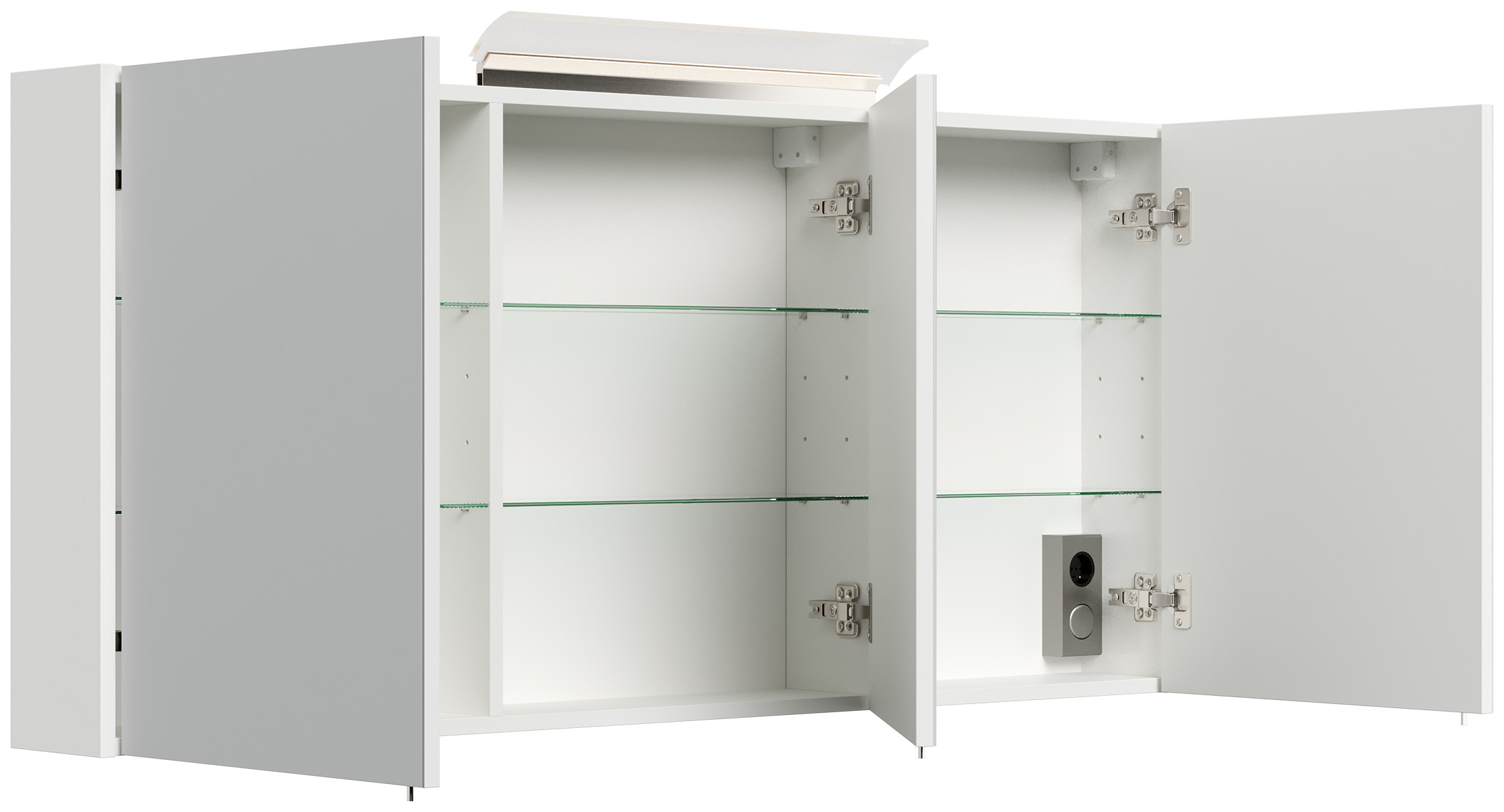 Spiegelschrank 140cm inkl. Design LED-Lampe und Glasböden weiss hochglanz
