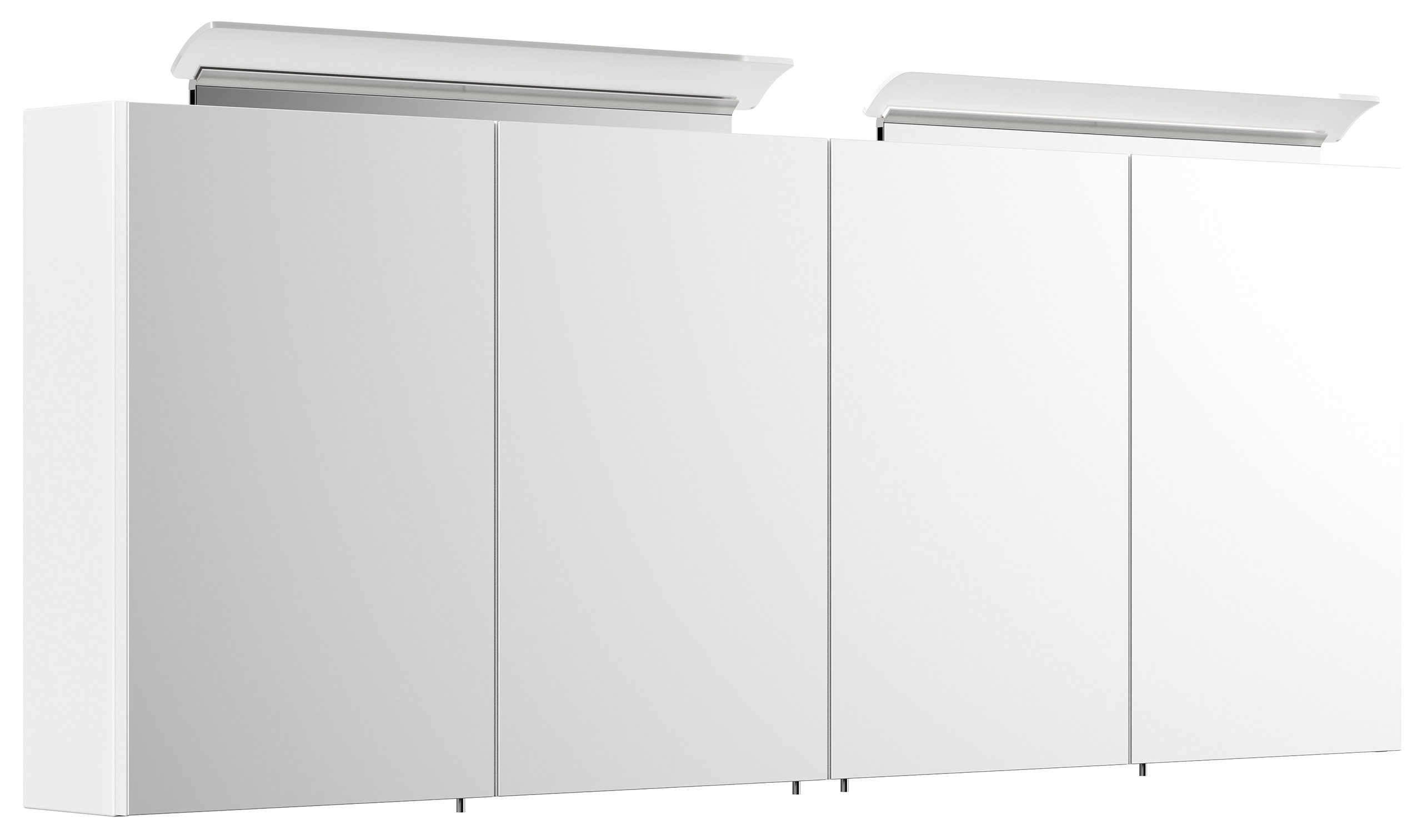 Spiegelschrank 160cm mit Acryl-Lampe und Glasböden Weiss hochglanz