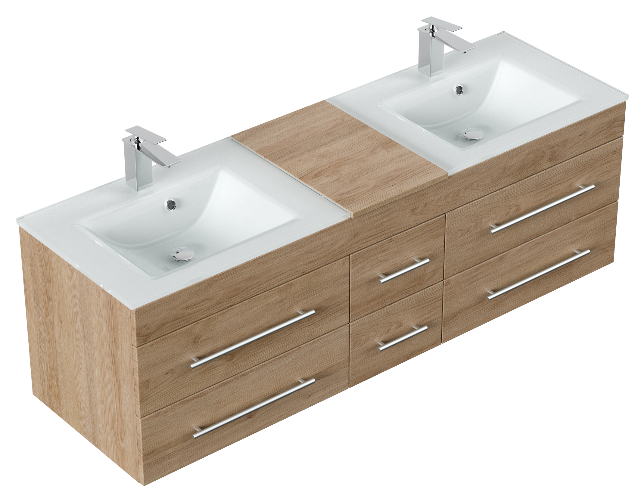 Badmöbel Vitro XL mit Doppel-Glasbecken SoftClose eiche hell