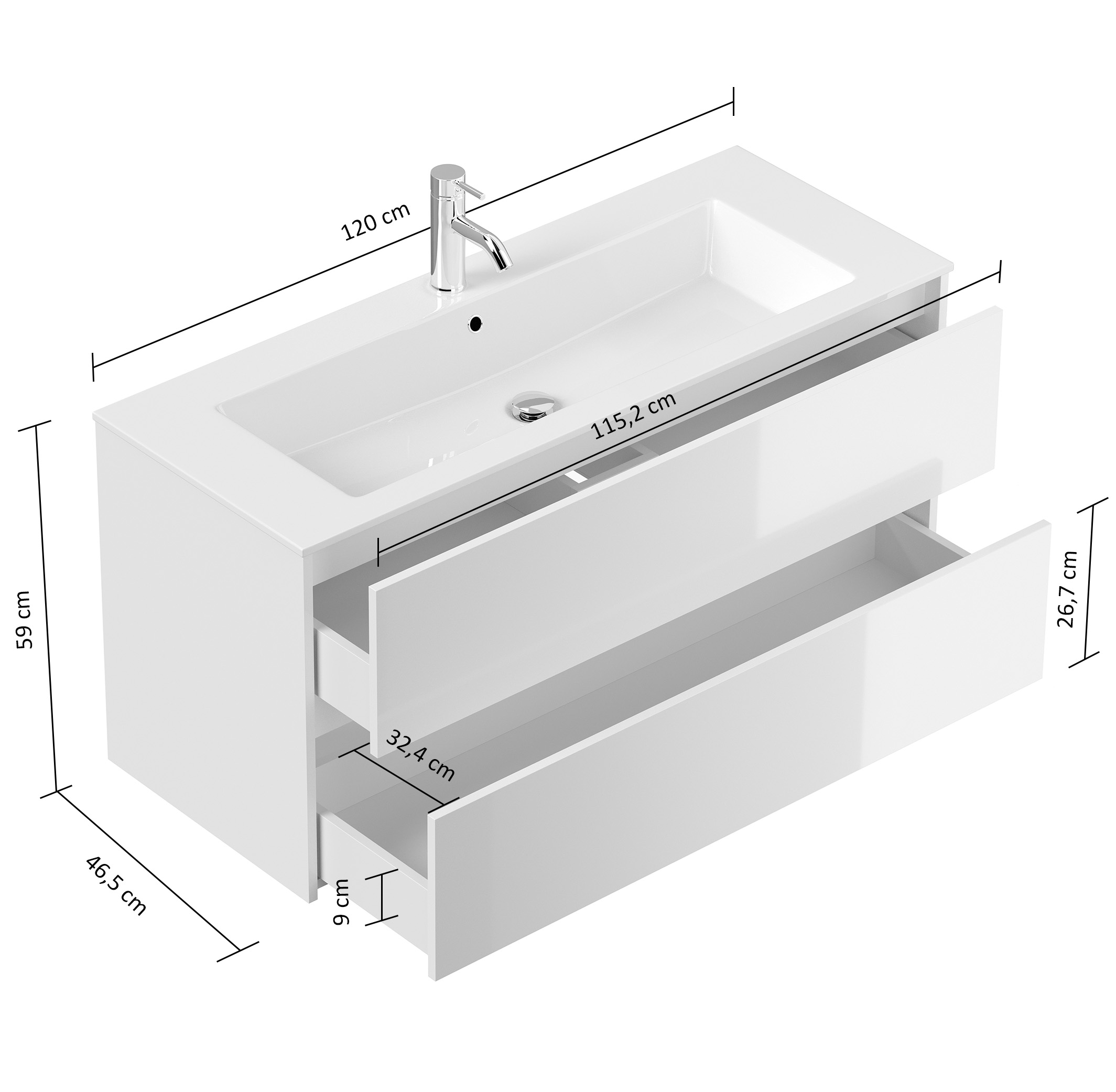 Badmöbel Set Taifun 3tlg. 120 cm mit Spiegelschrank & Hochschrank Grafit