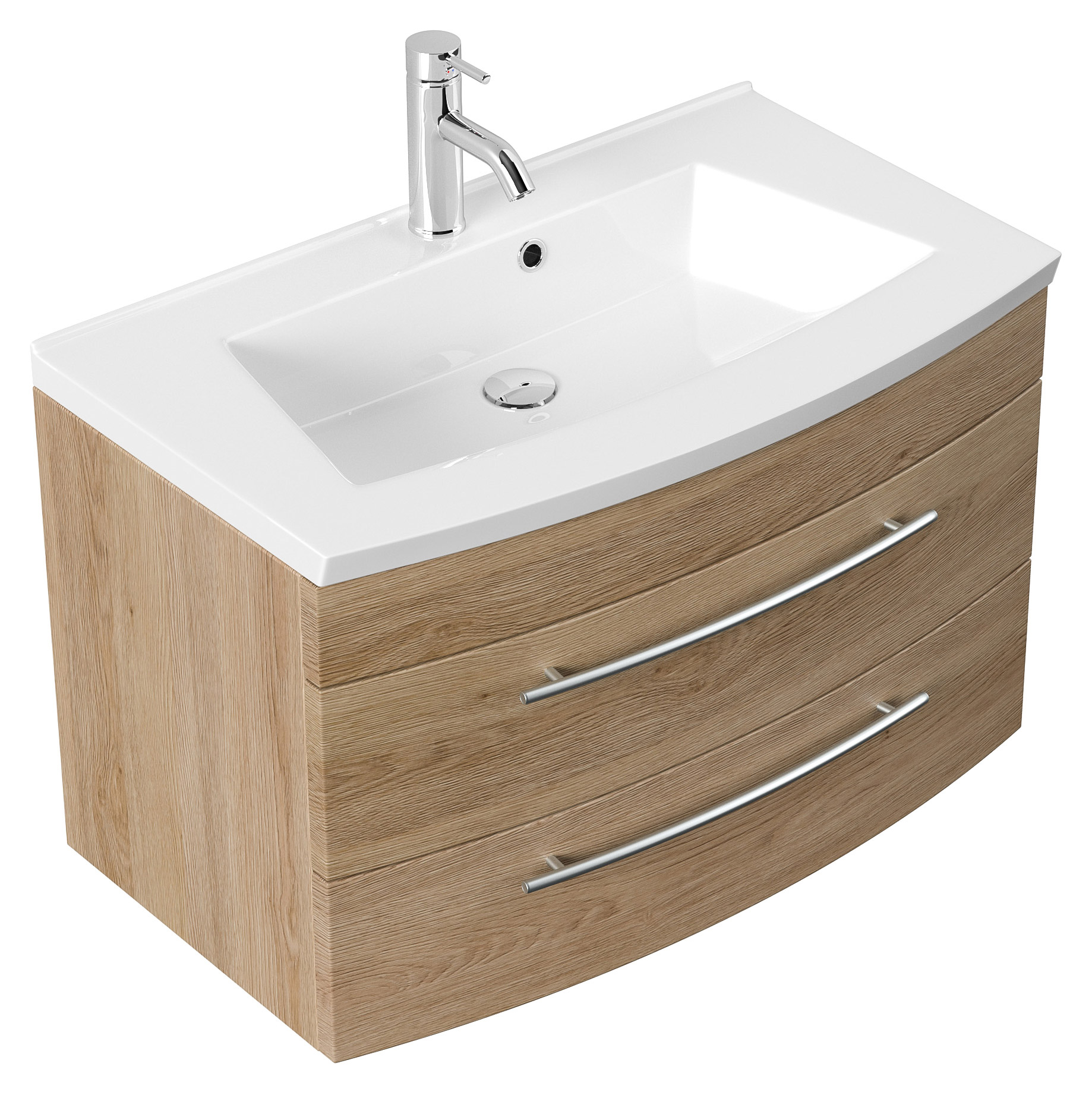 Badmöbel Bella 80 mit runder Front SoftClose eiche hell