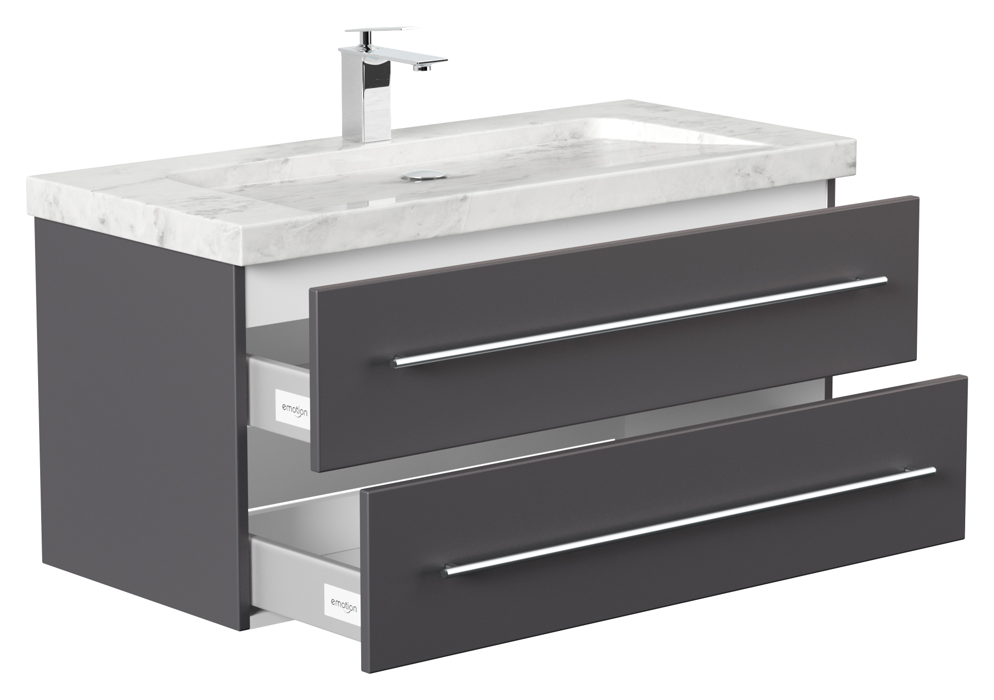 Badmöbel Marmor Carrara White Damo 100 cm 1 Hahnloch SoftClose anthrazit