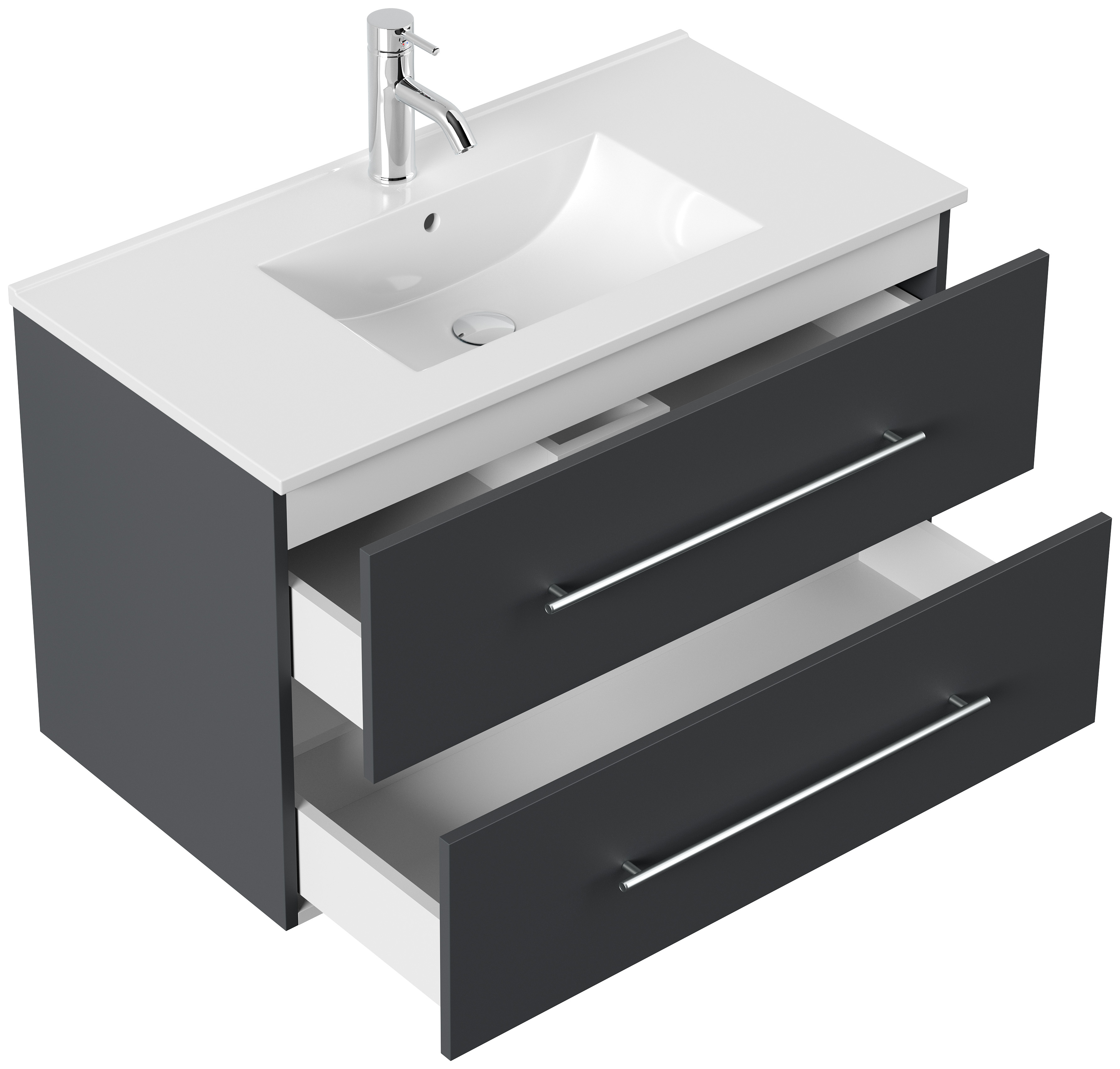 Badmöbel Set Firenze 90 3tlg. LED Spiegel und Hochschrank grafit