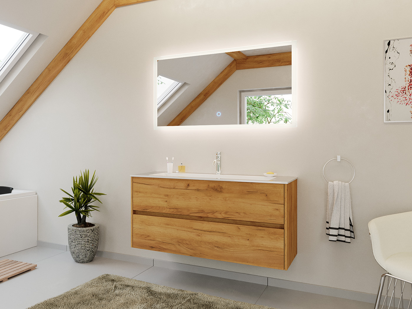 Badmöbel Set Taifun 2tlg. 120 cm mit LED Spiegel eiche gold