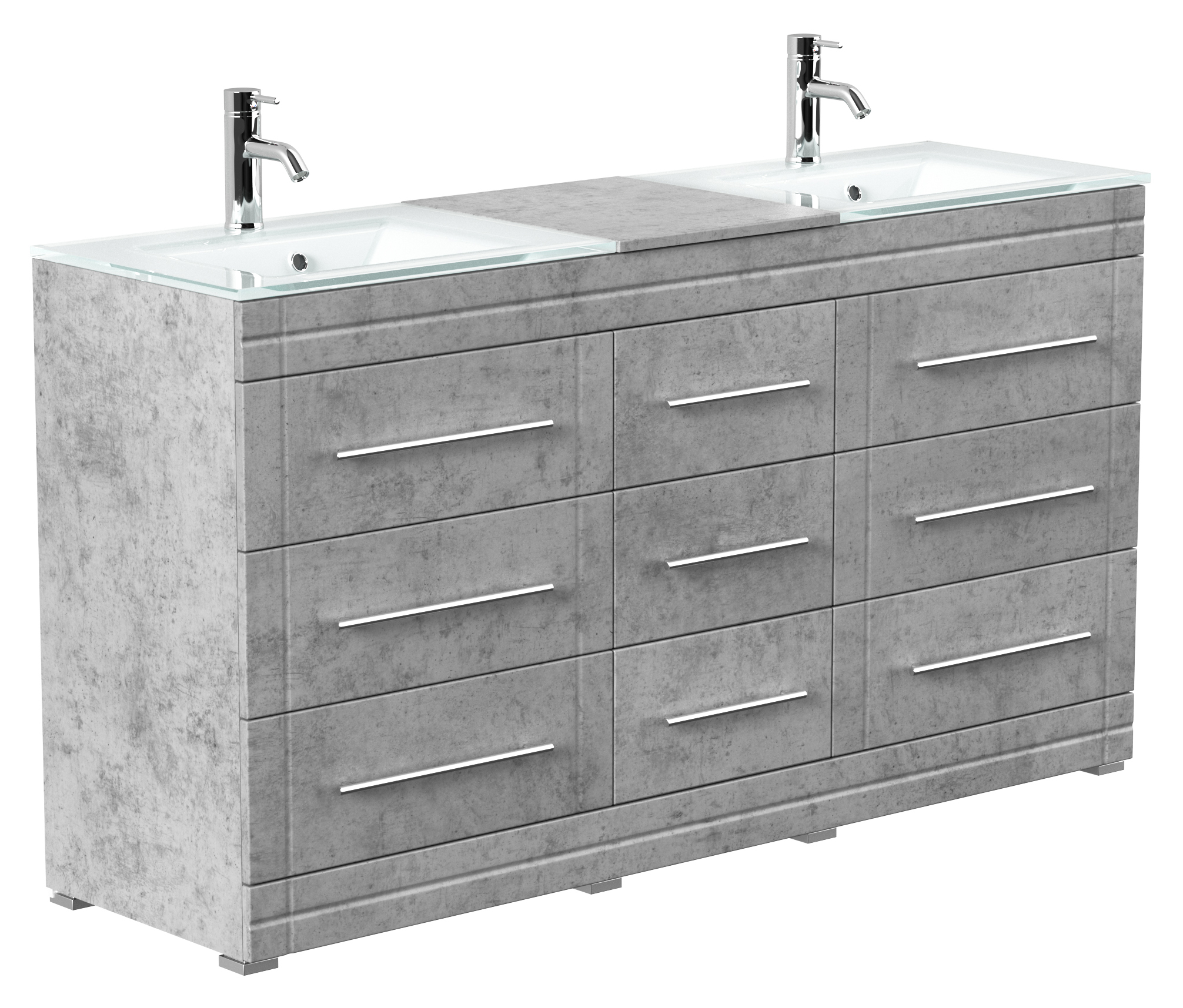 Stand Doppel Badmöbel Vitro Modern inkl. Glasbecken SoftClose beton