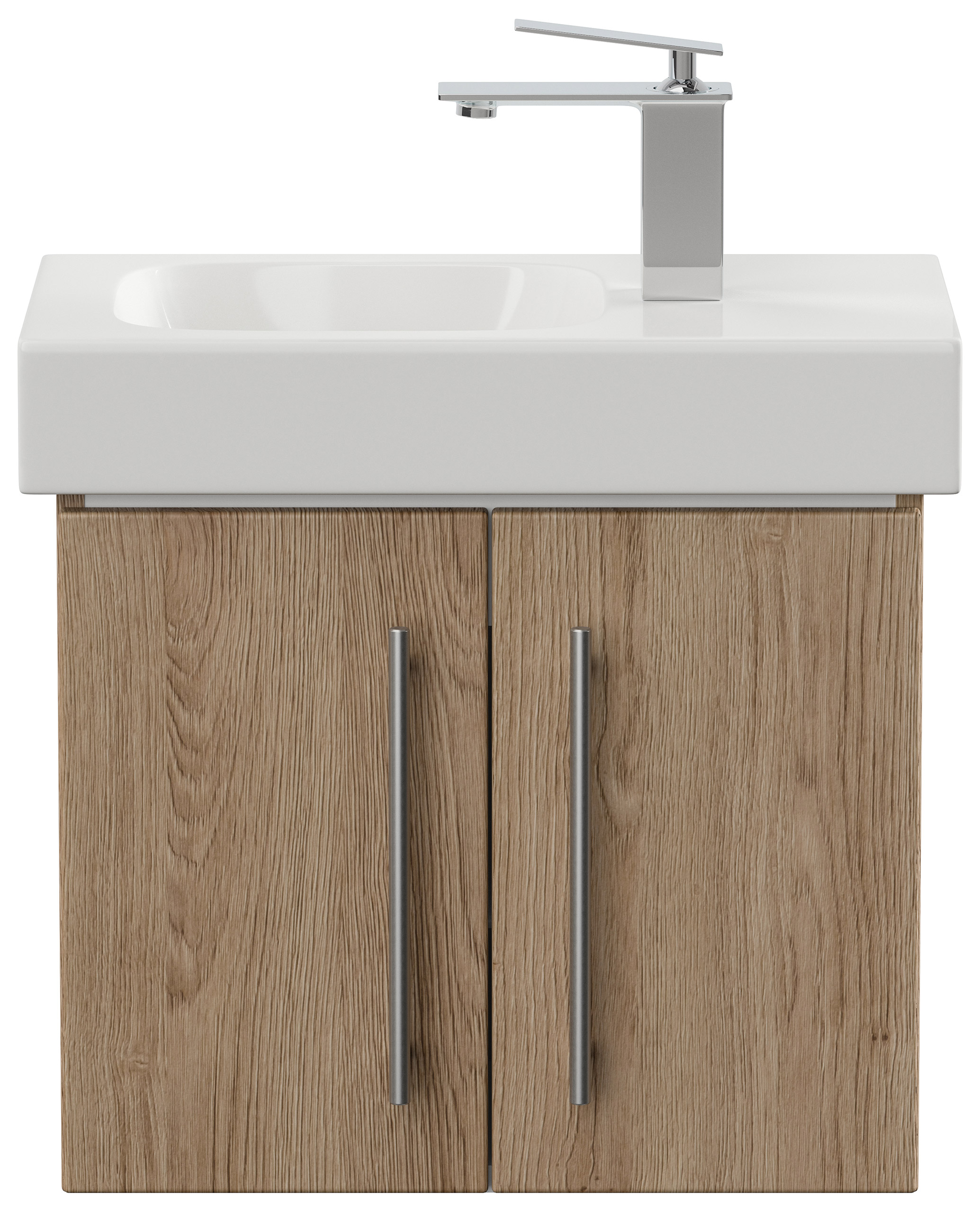 Badmöbel mit Geberit Icon Waschbecken XS 53 cm rechts eiche hell