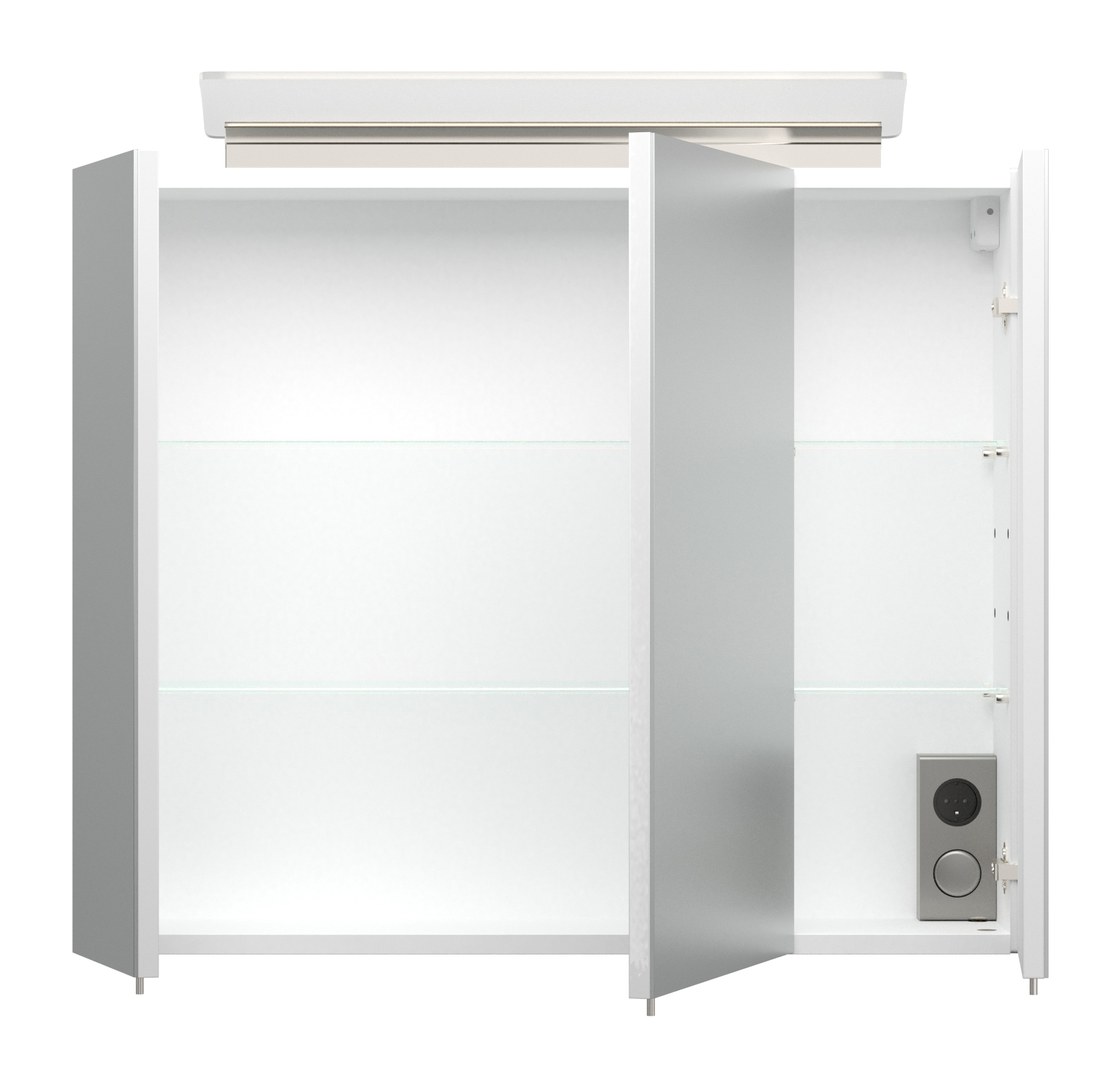 Spiegelschrank 75cm inkl. Design LED-Lampe und Glasböden weiss hochglanz