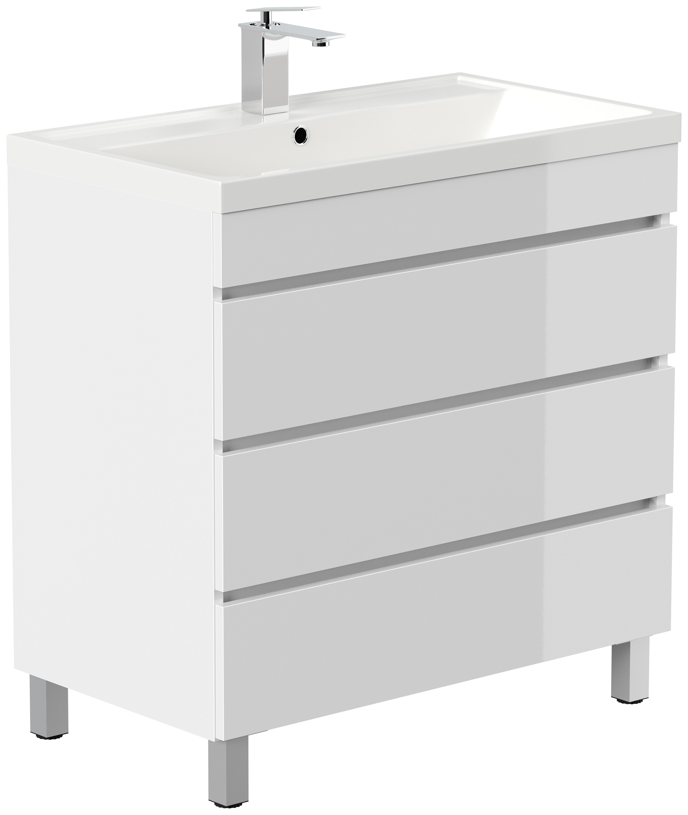 Stand Badmöbel Via 80 SoftClose weiss hochglanz mit drei grifflosen Schubladen