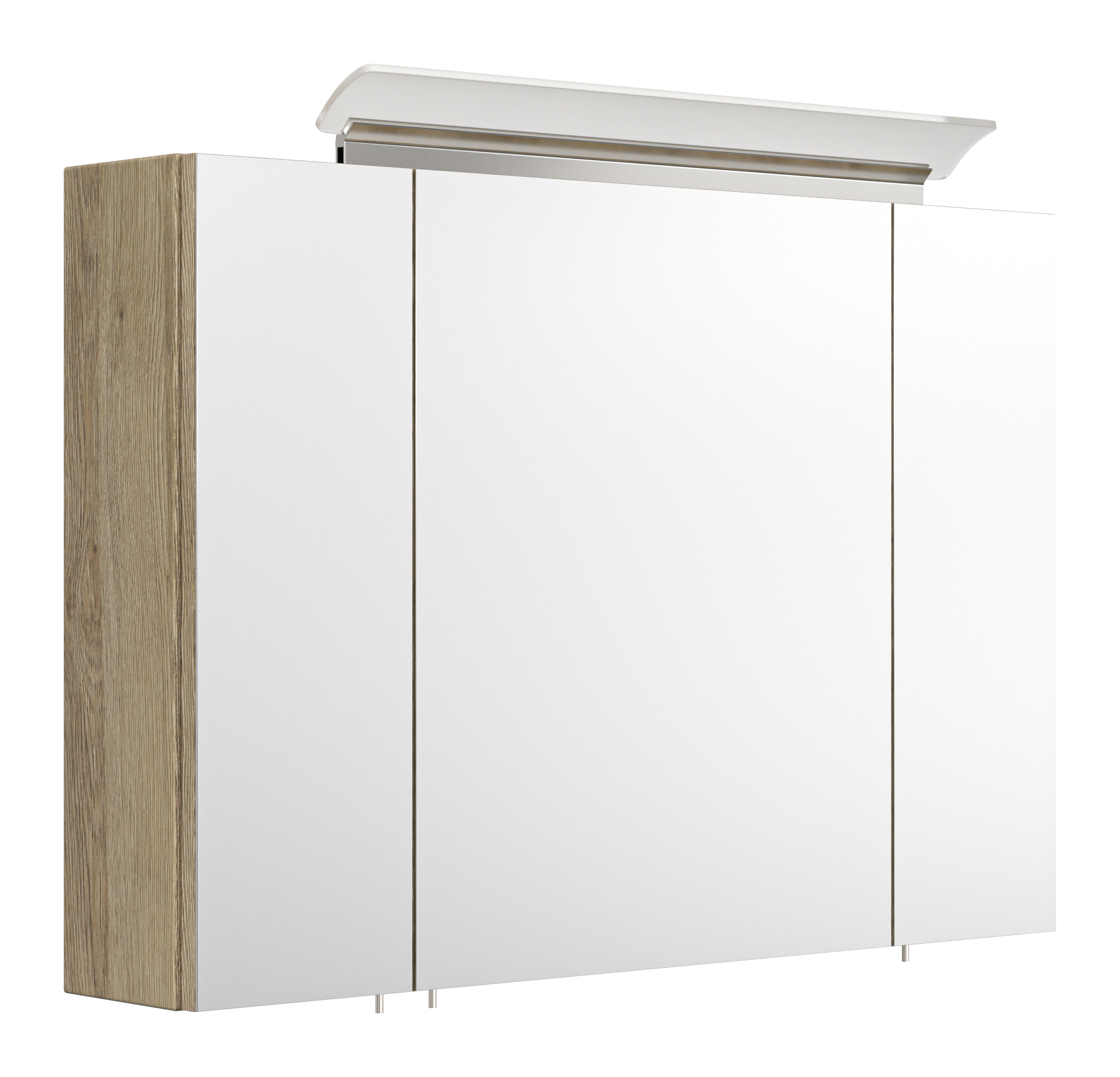 Spiegelschrank 90cm inkl. Design LED-Lampe und Glasböden eiche hell