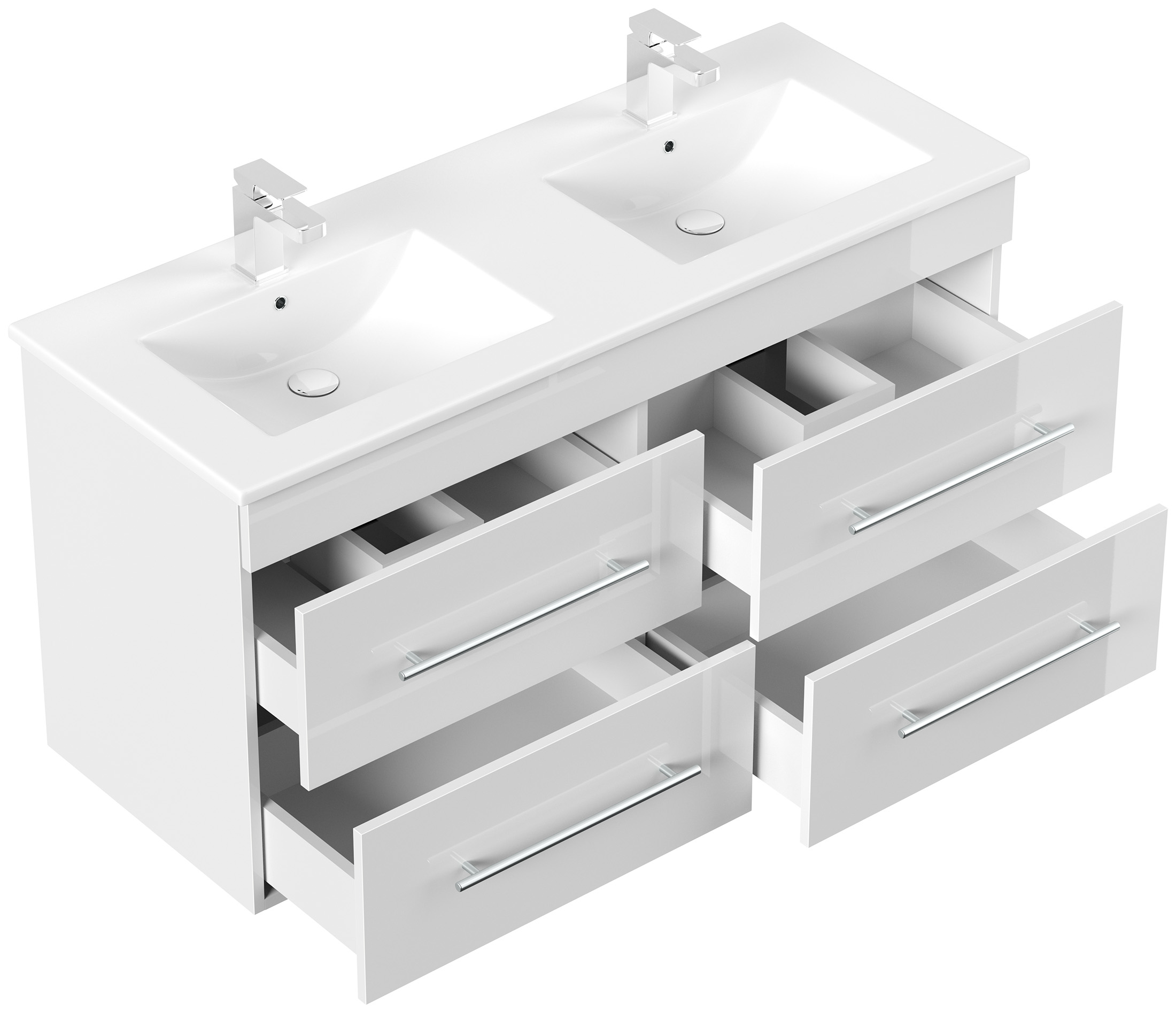 Badmöbelset Helios 4-teilig LED Spiegel Hochschrank 3er Boxen weiss hochglanz