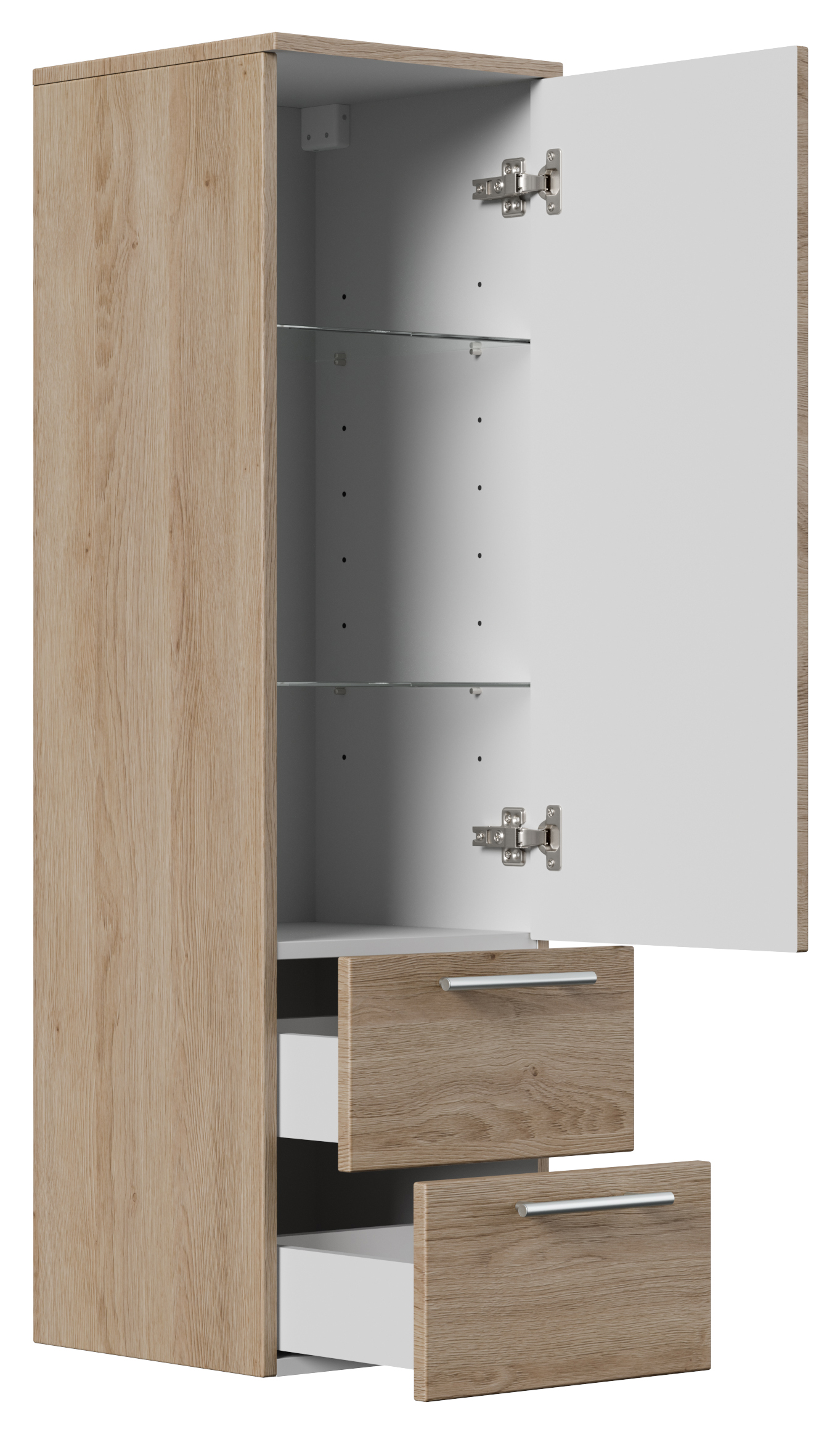 Hochschrank 120 cm eiche hell mit Glaseinlagen